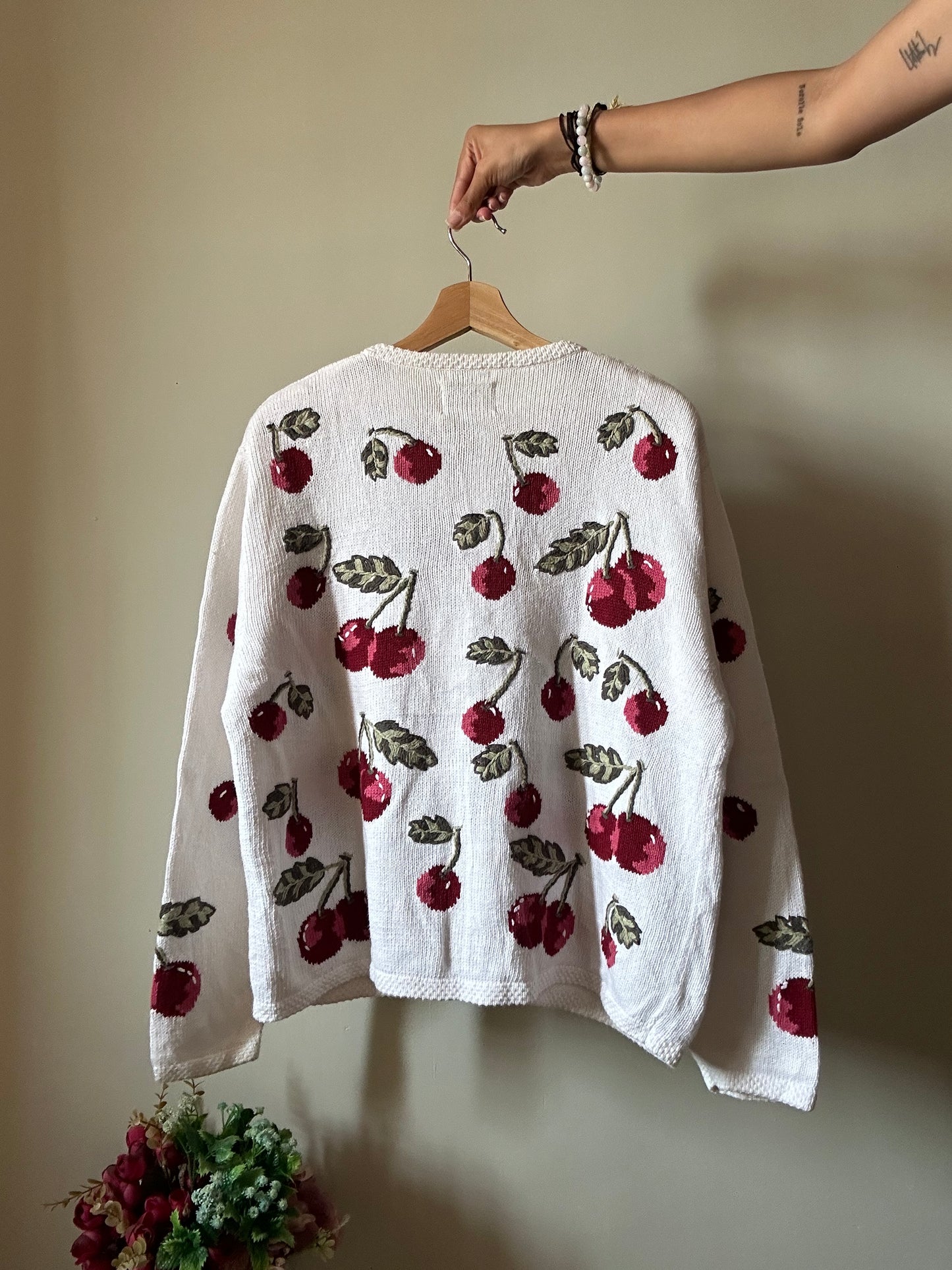 Vintage Christopher & Banks Cherry Hand Embroidered Cardigan