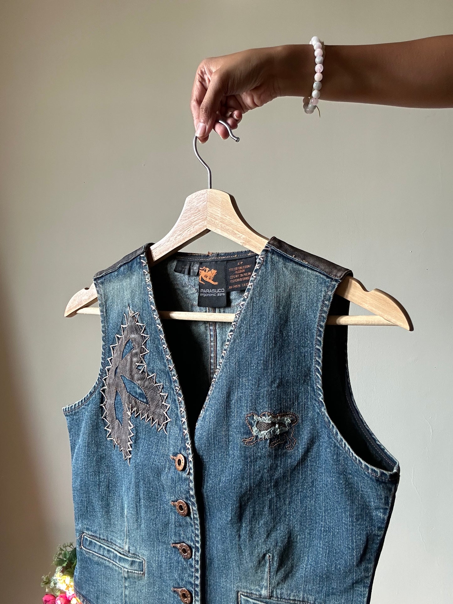 Parasuco Ergonomic Jeans Vintage Denim Vest With Leather Trims