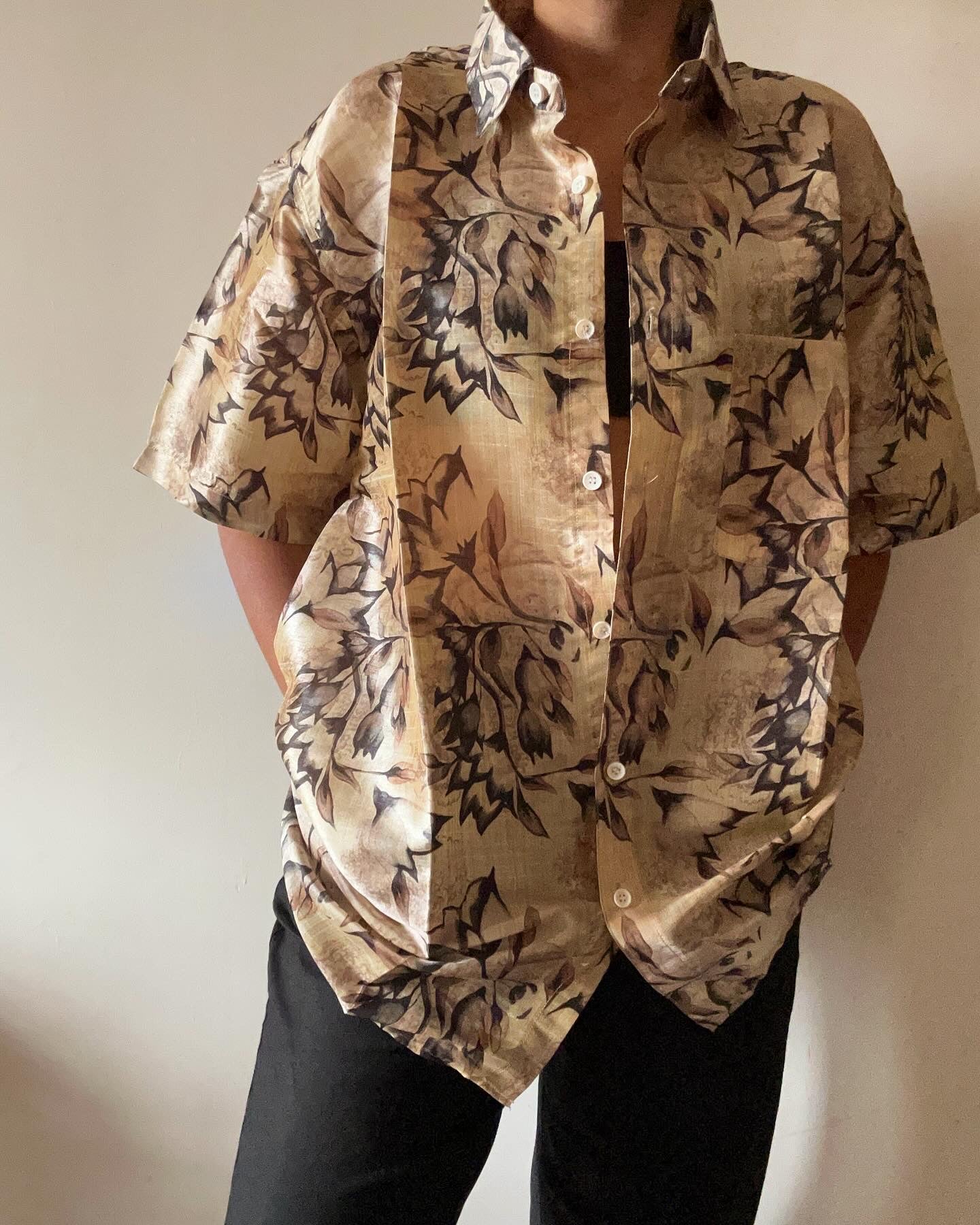 Abstract Artsy Leaf Print Tussar Silk Shirt