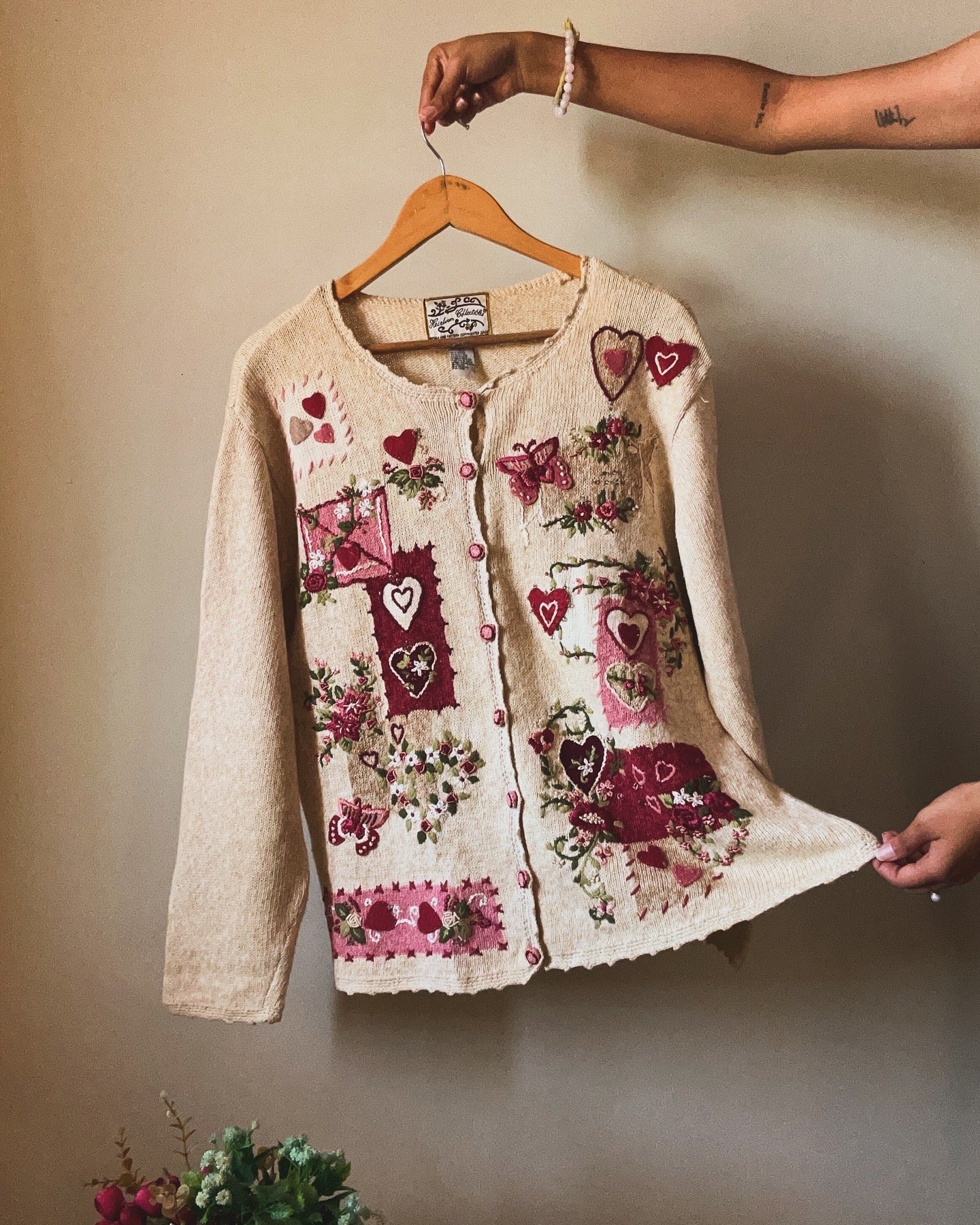 Heirloom Collectibles Vintage Heart Embroidered and Beaded Cardigan