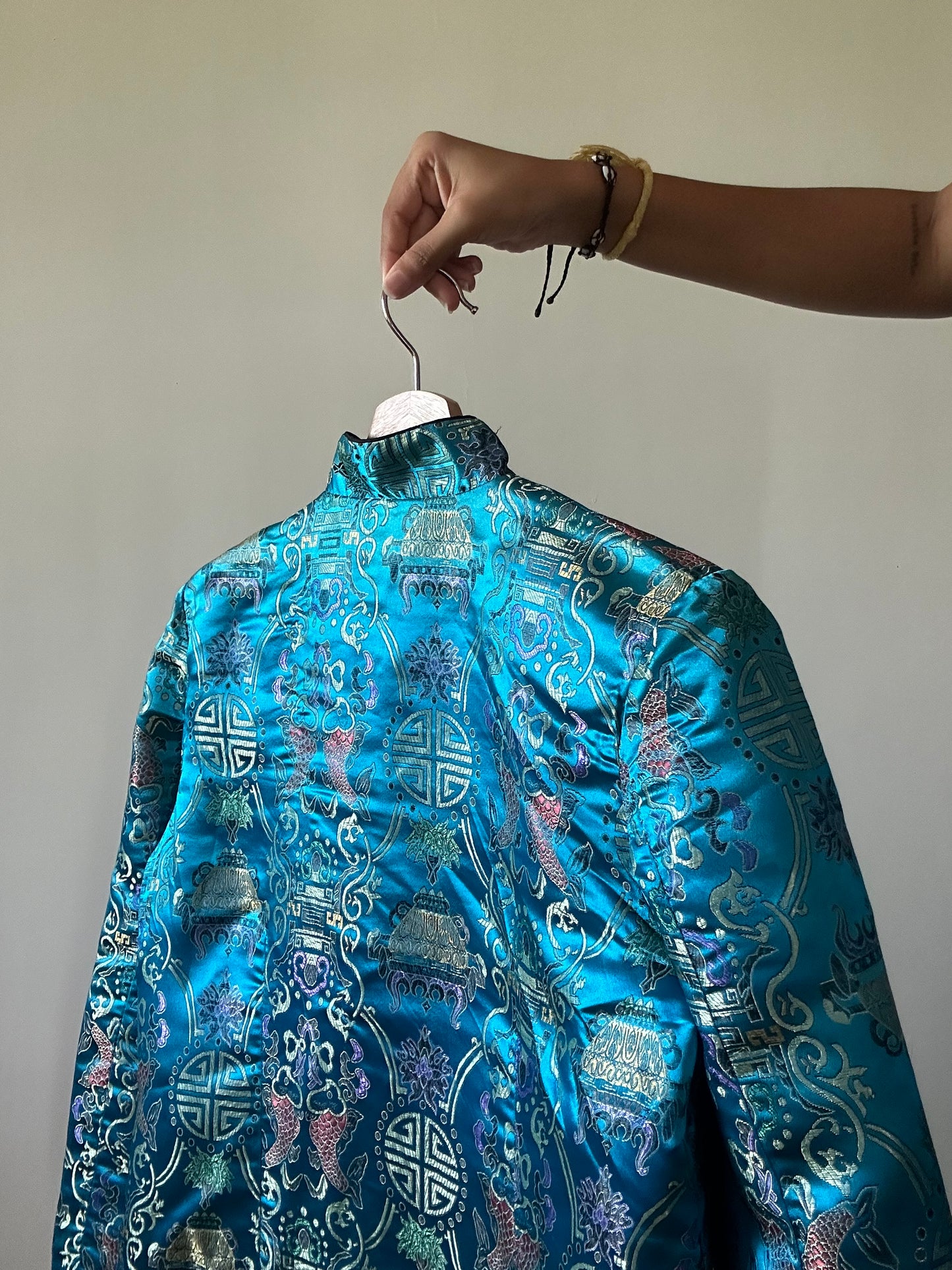 Chinese Oriental Embroidered With Traditional Symbols Shaket