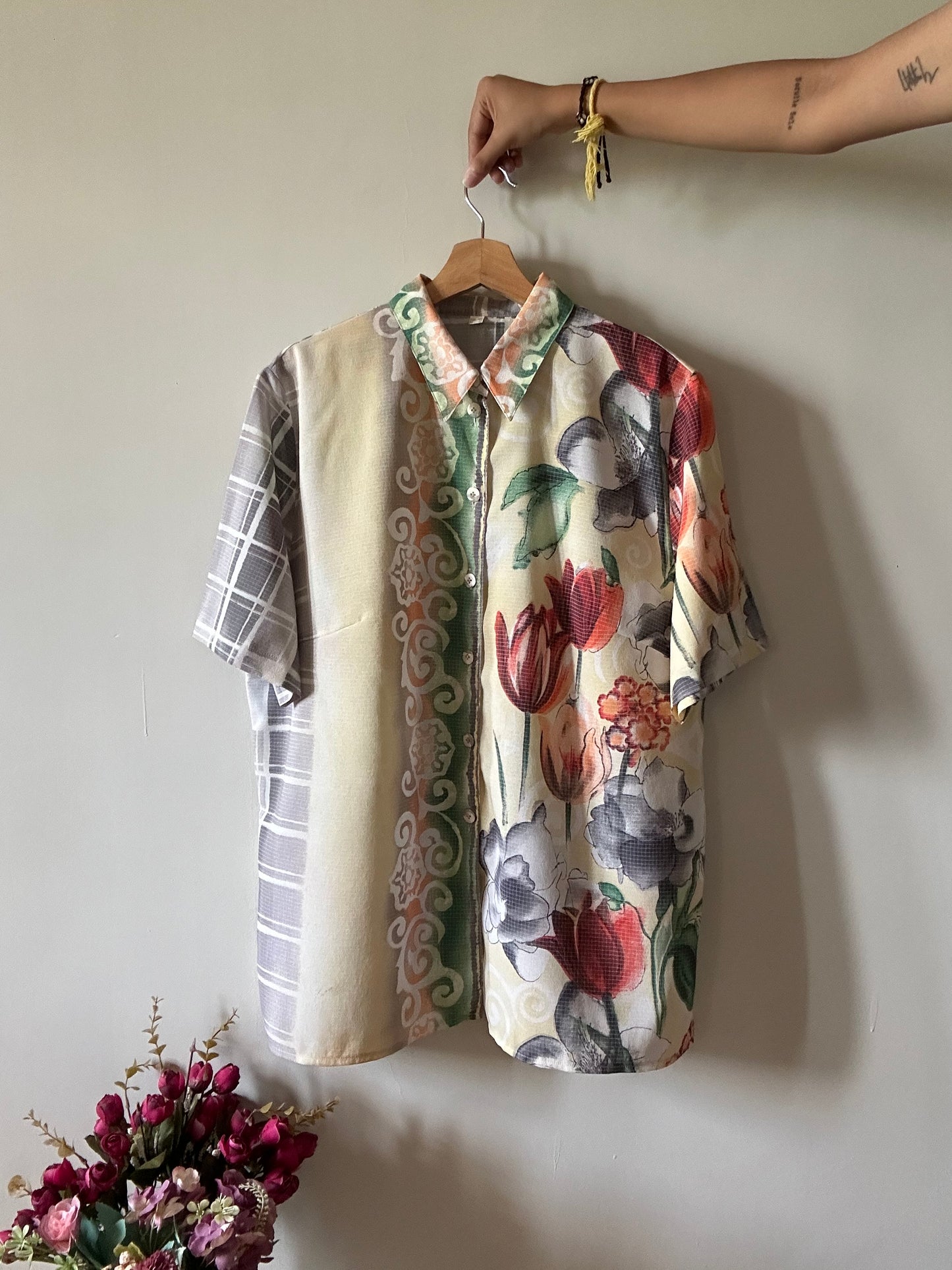 Vintage Floral Checked Printed Shirt