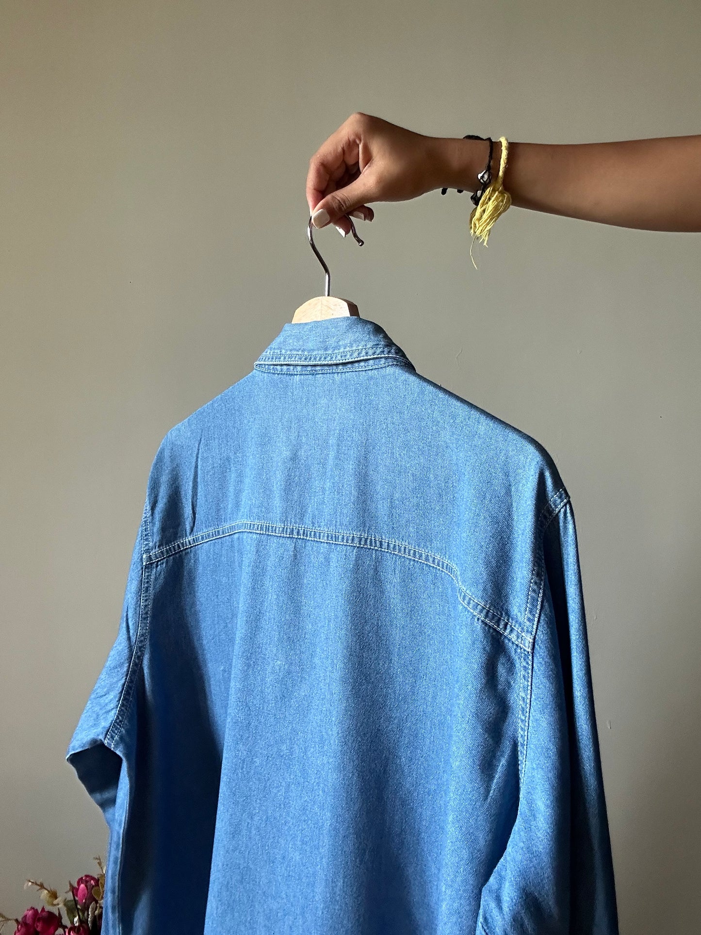 Bobbie Brooks Women Vintage Denim Shirt With Fall Inspired Embroidery