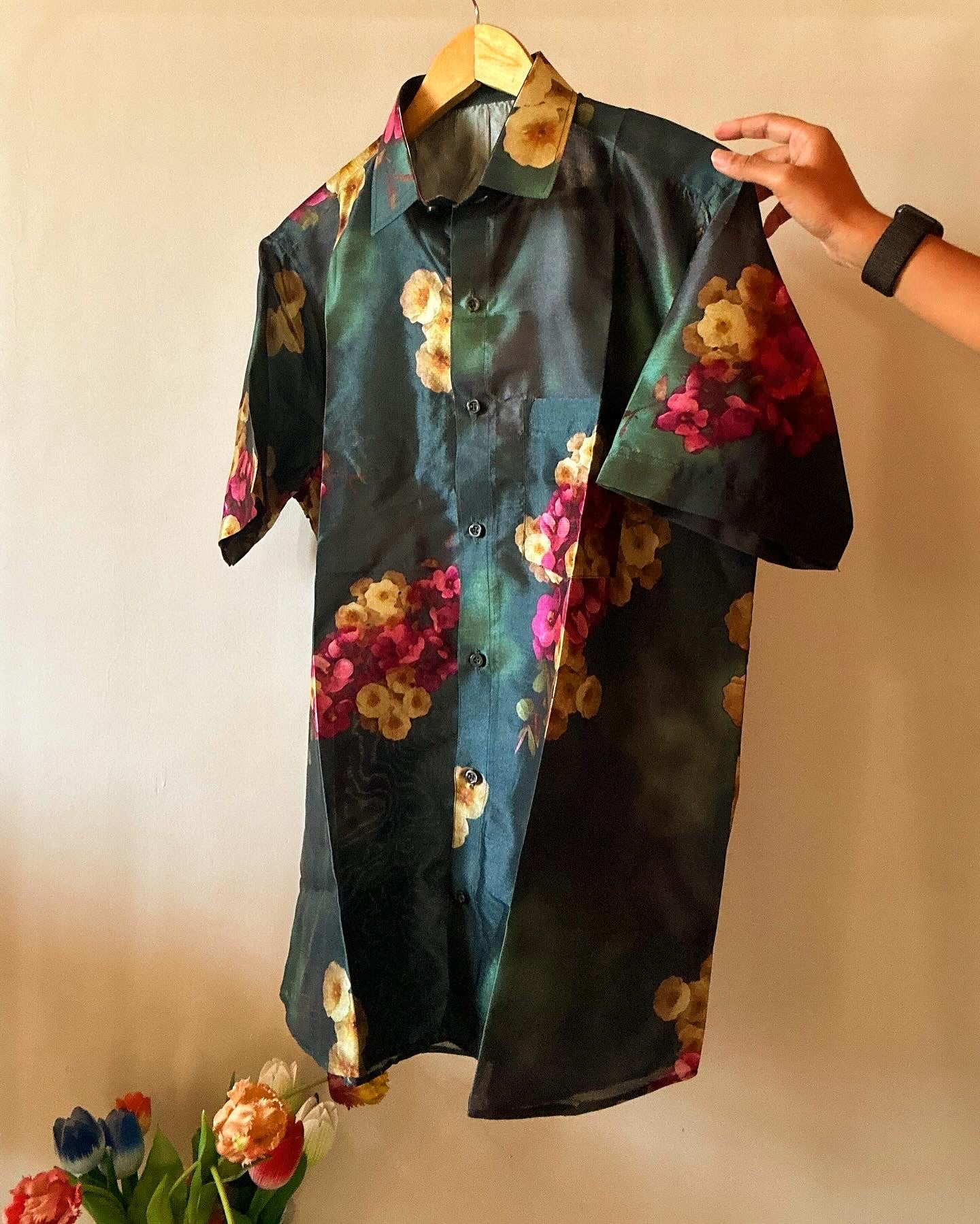 Water Flower Print Silk Shirt