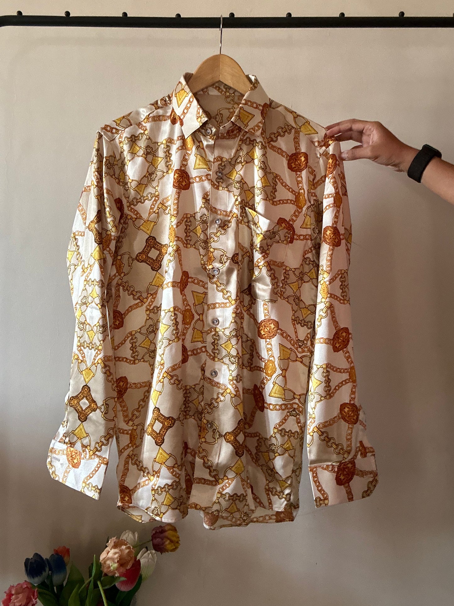 City Jewelry Baroque Print Satin Shirt