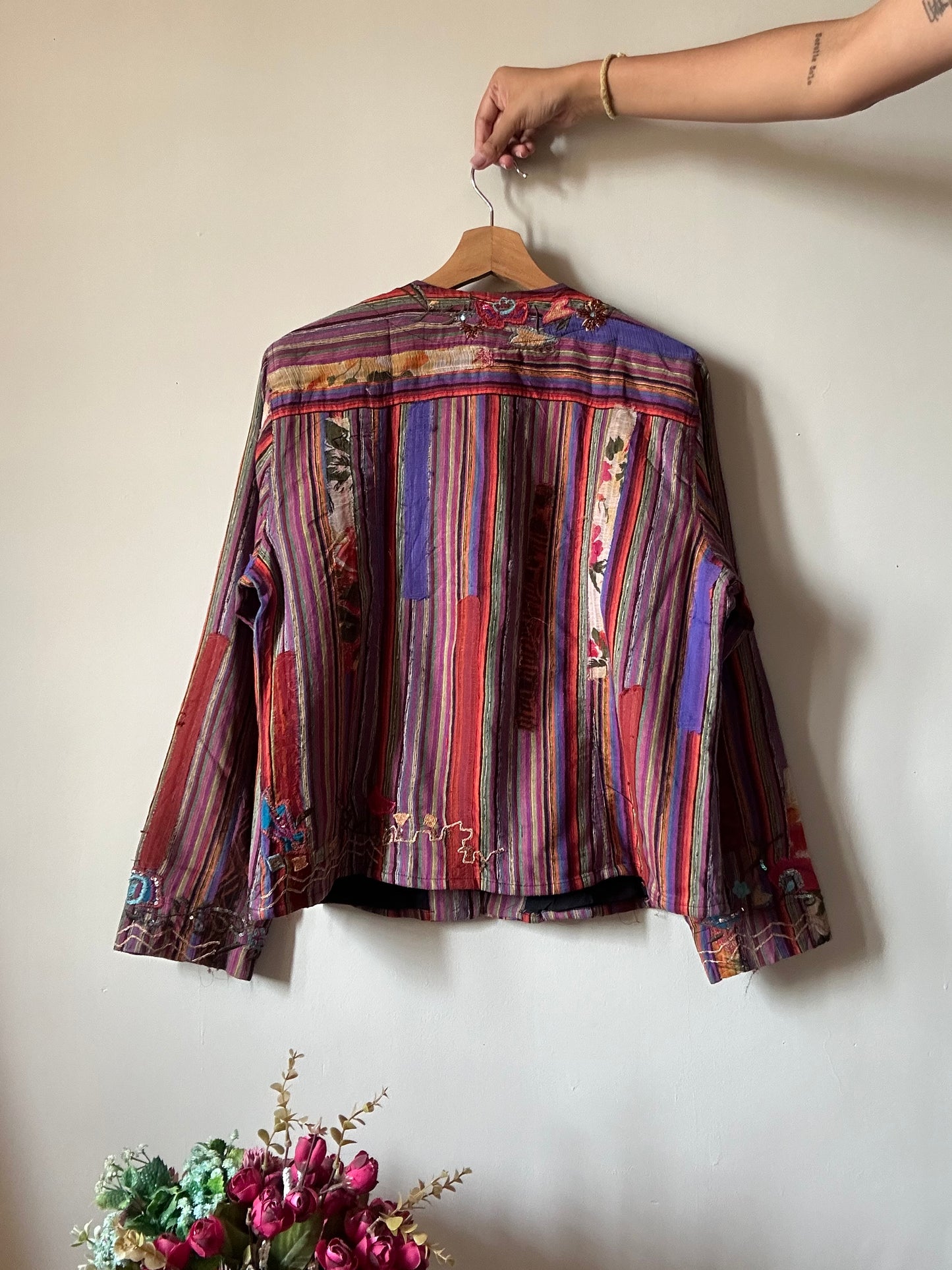 Chico’s Vintage Silk Embroidered and Patchwork Detail Shrug