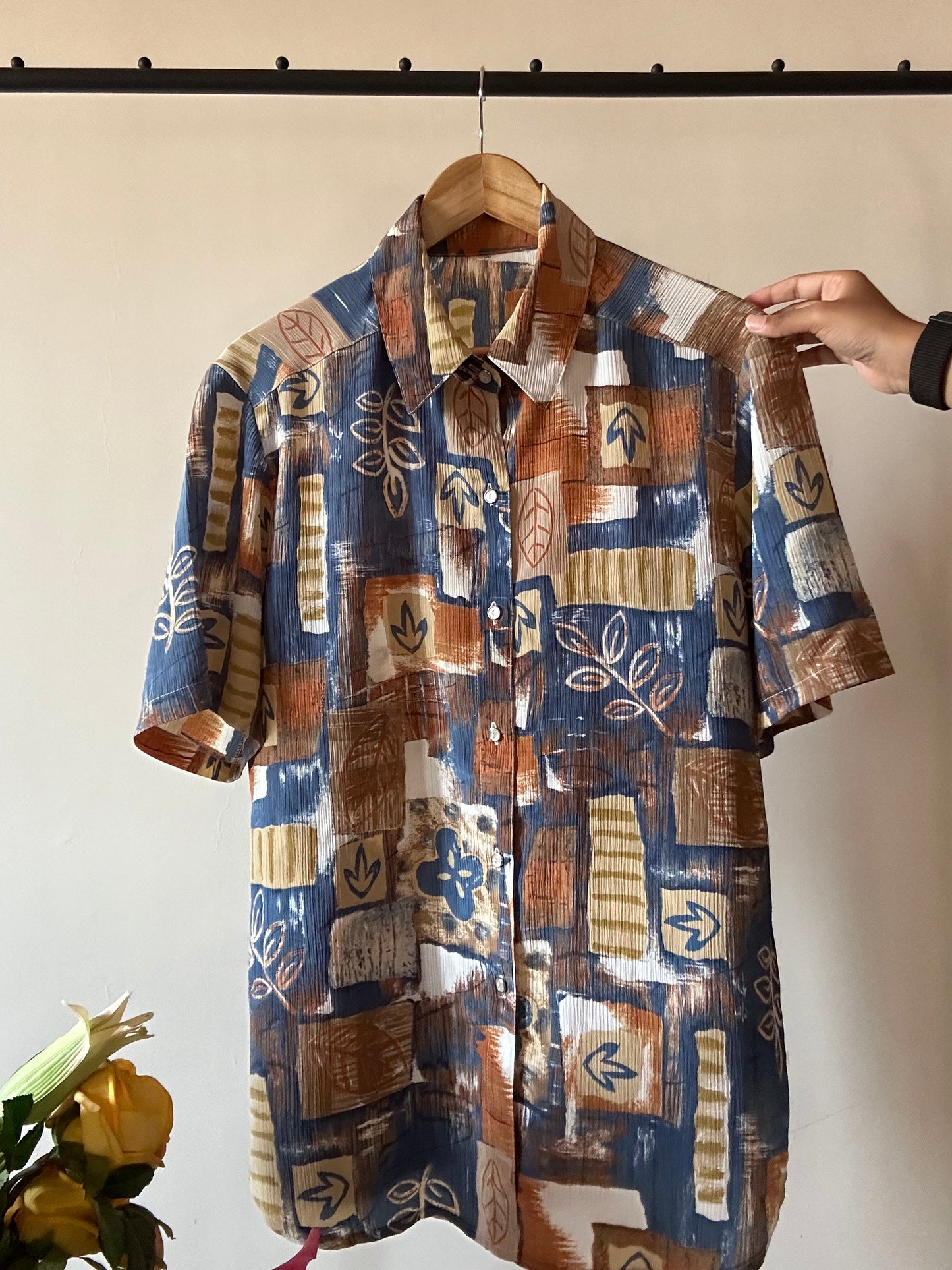 Vintage Textured Fabric Abstract Print Shirt