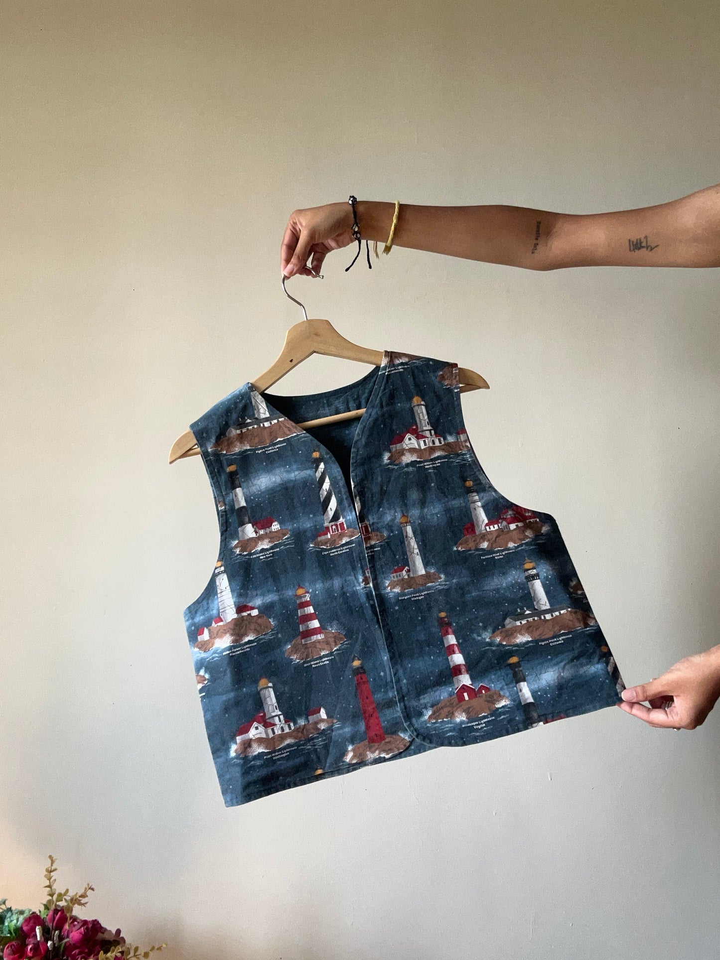 Vintage Lighthouse Print Vest