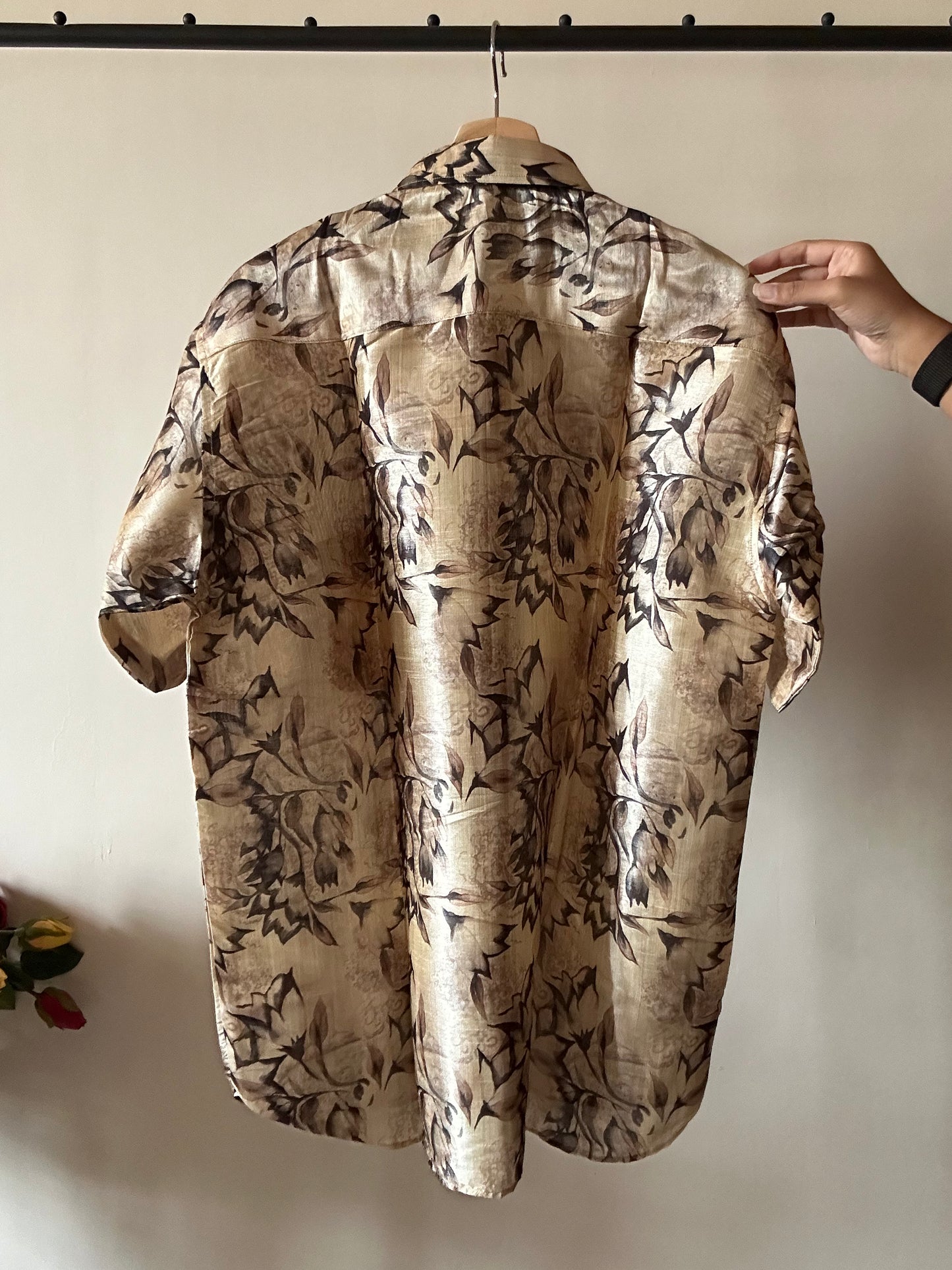 Abstract Artsy Leaf Print Tussar Silk Shirt