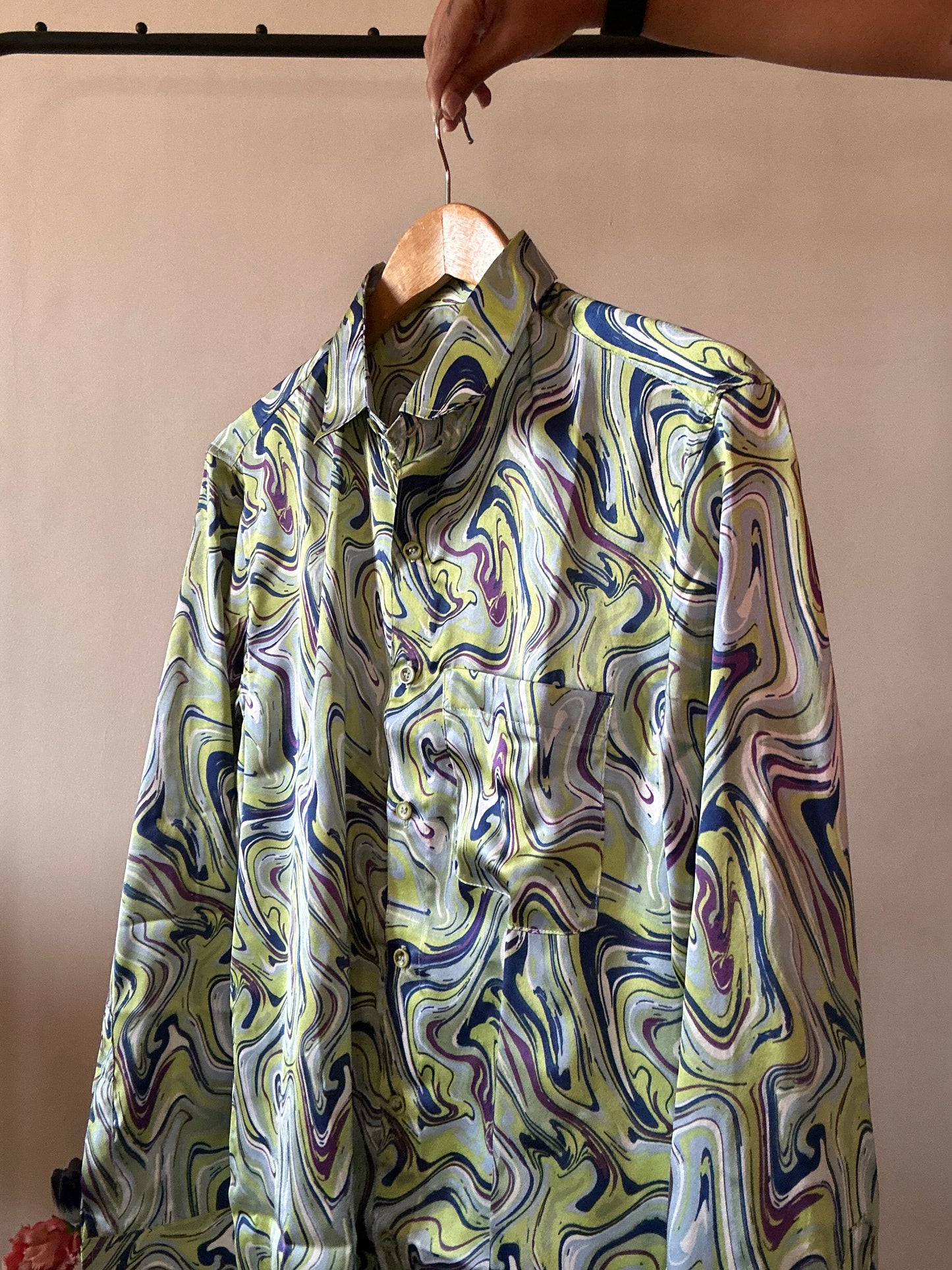 Whimsical Art Print Satin Shirt