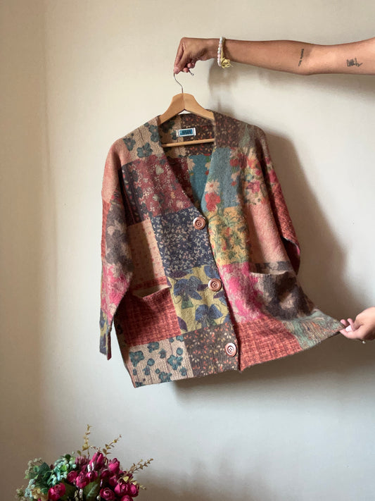 Ninan Vintage Printed Cardigan With Wooden Buttons