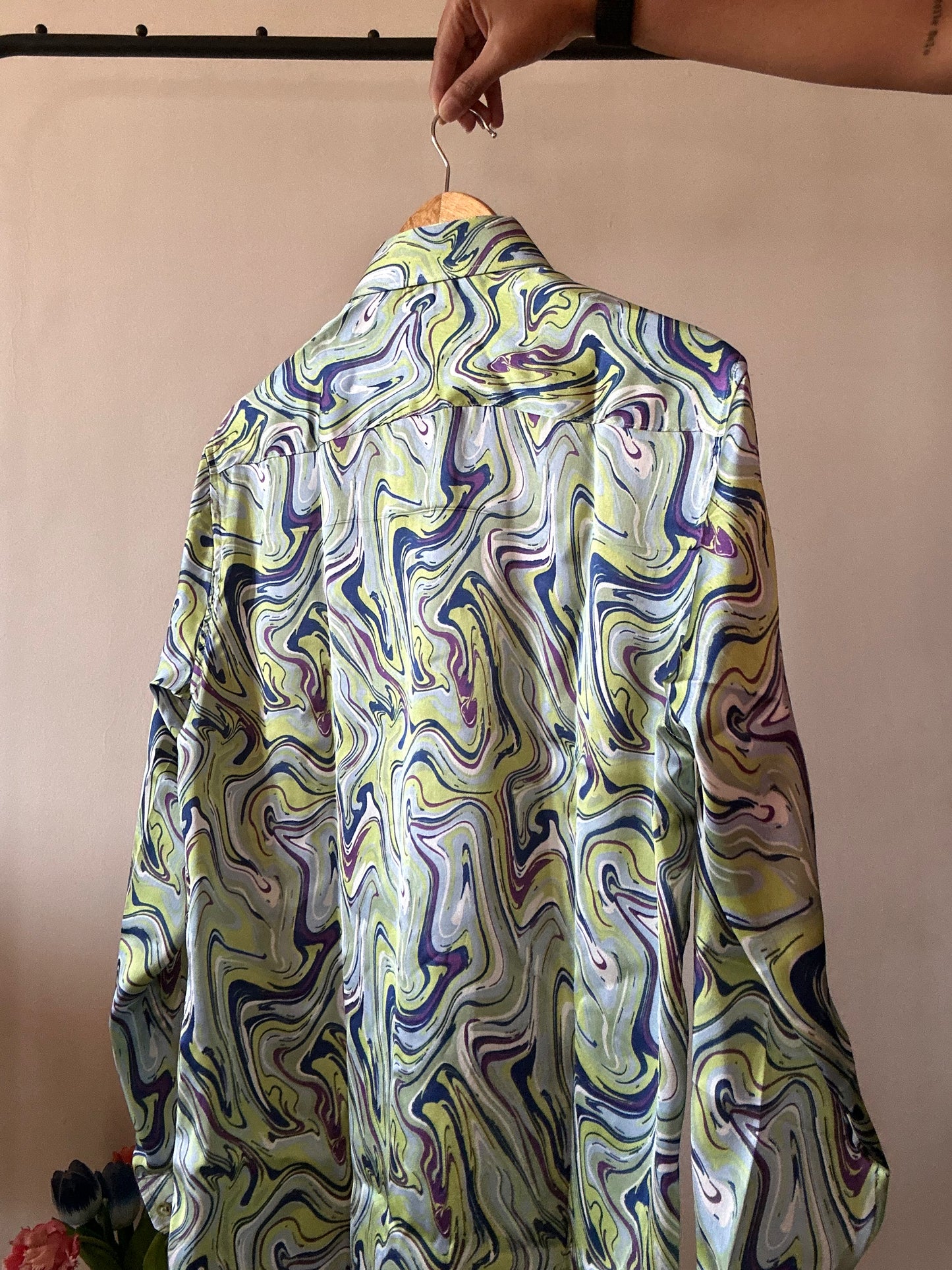 Whimsical Art Print Satin Shirt