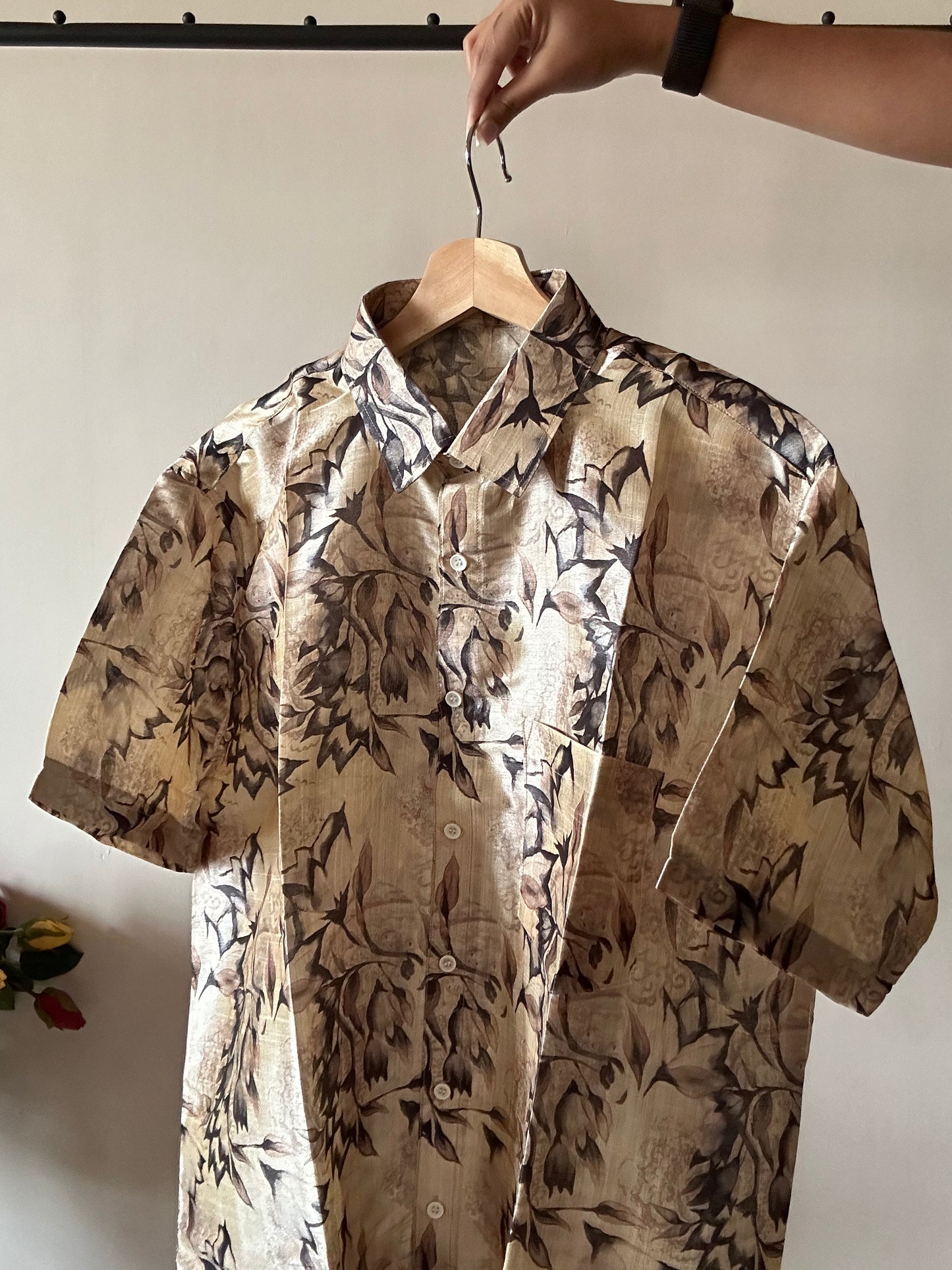 Abstract Artsy Leaf Print Tussar Silk Shirt