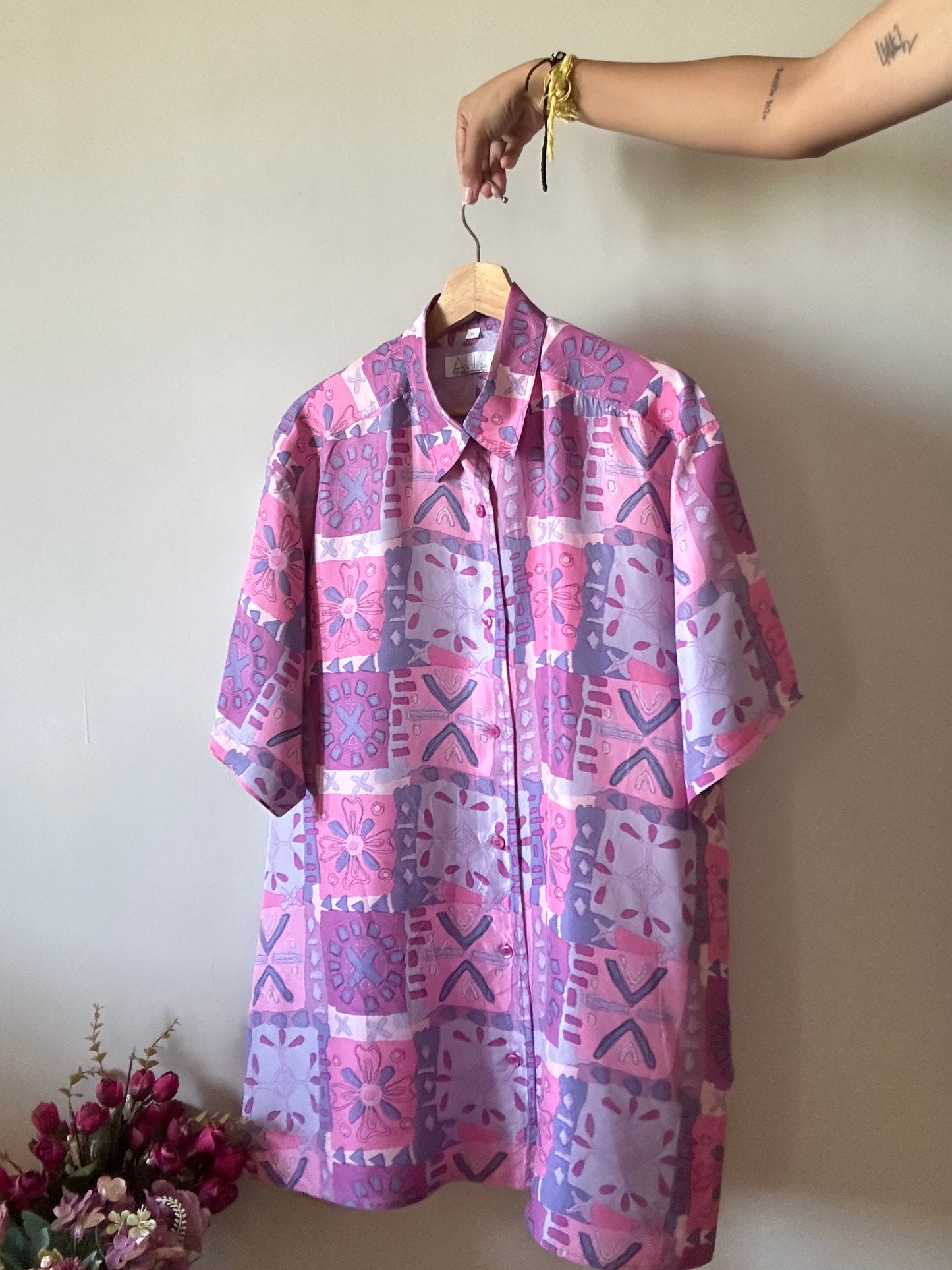 Vintage Ancelini Multi Print Silk Shirt