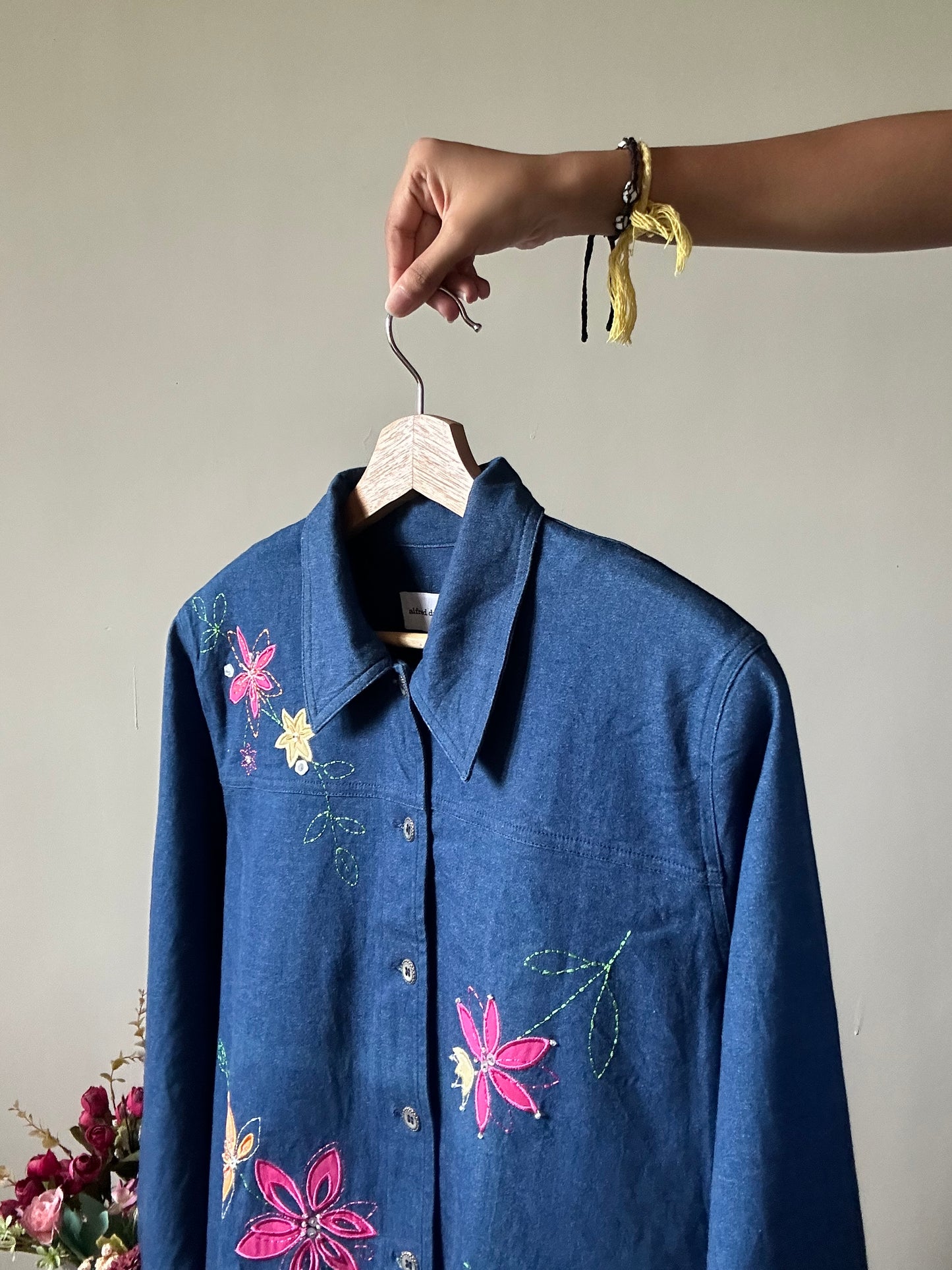 Alfred Dunner Vintage Floral Embroidered Denim Shaket