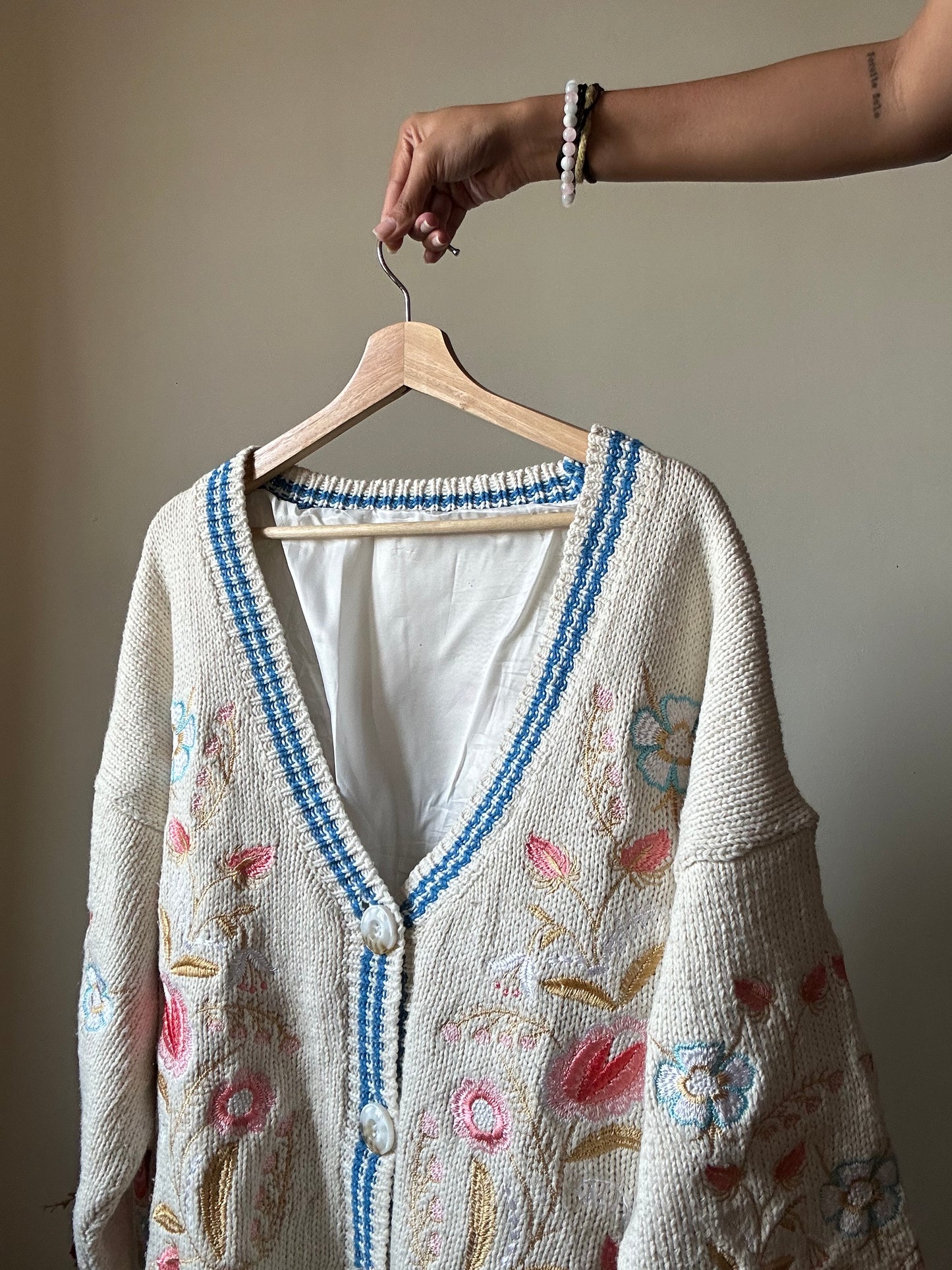 V Neck Old School All Embroidered Cardigan