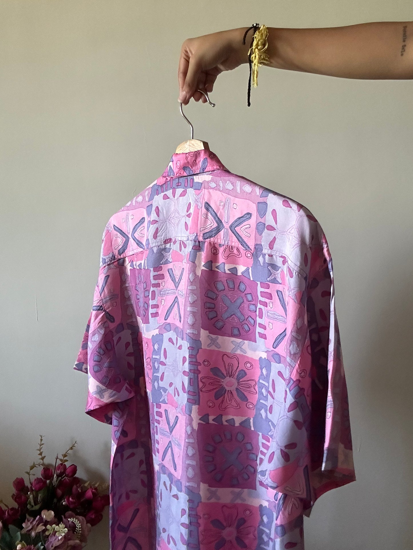 Vintage Ancelini Multi Print Silk Shirt