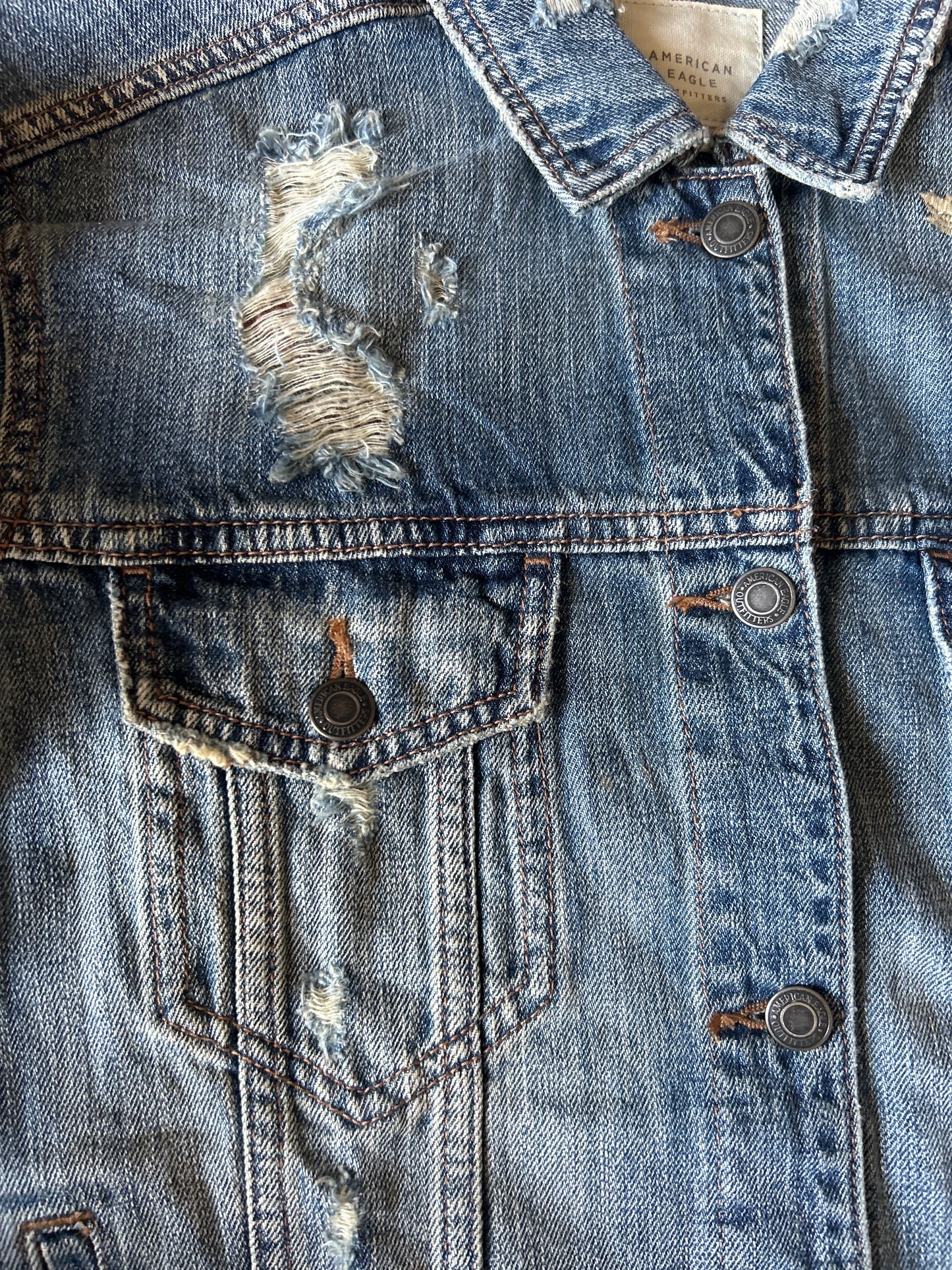 American Eagle Rugged Denim Jacket With Embroidery