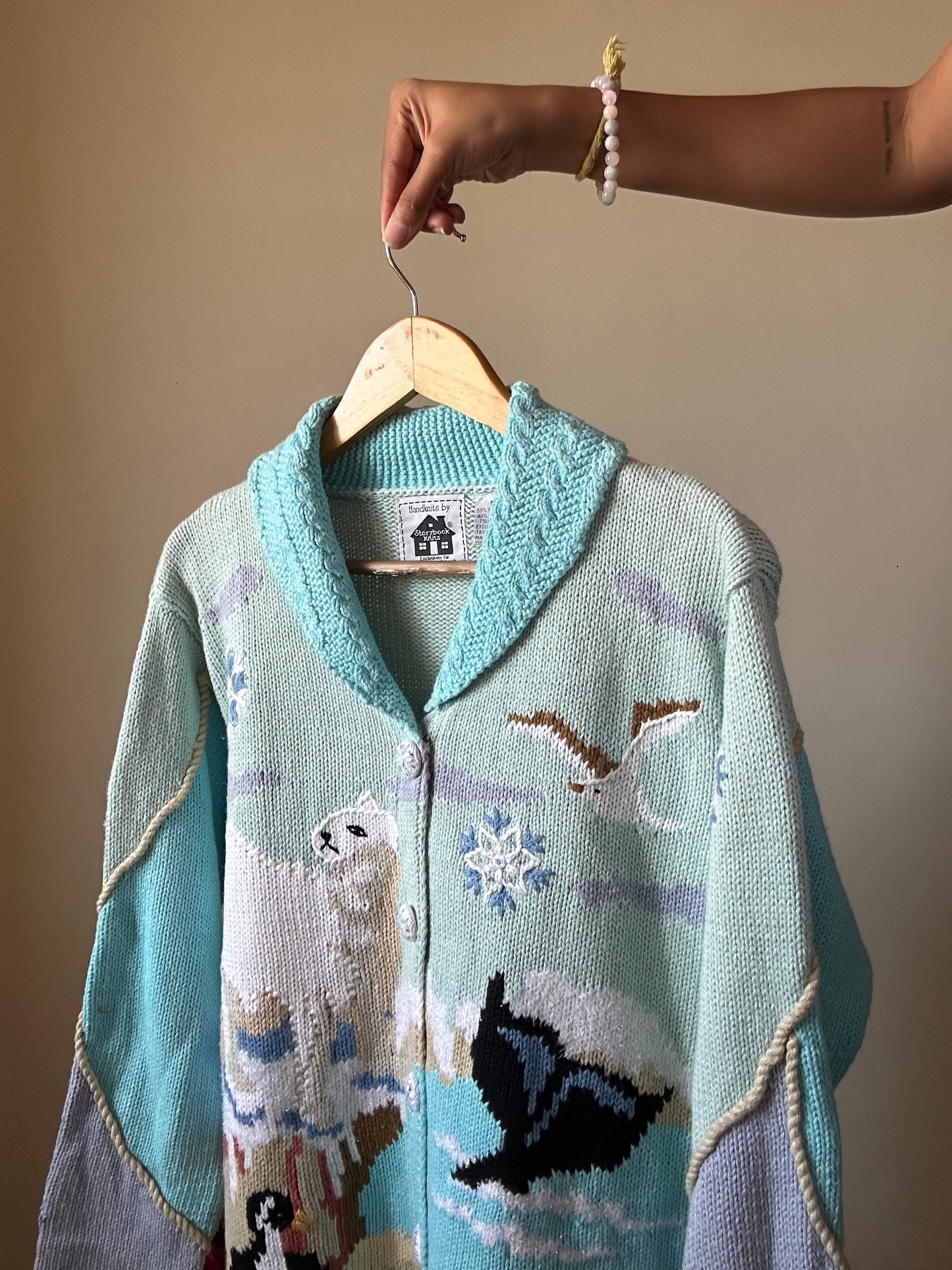 Vintage HandKnit By Storybook Knits Sea Beauty Embroidered Cardigan