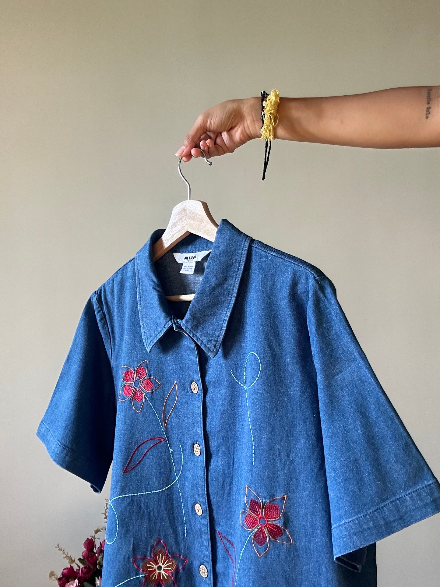 ALIA Vintage Denim Embroidered Shirt