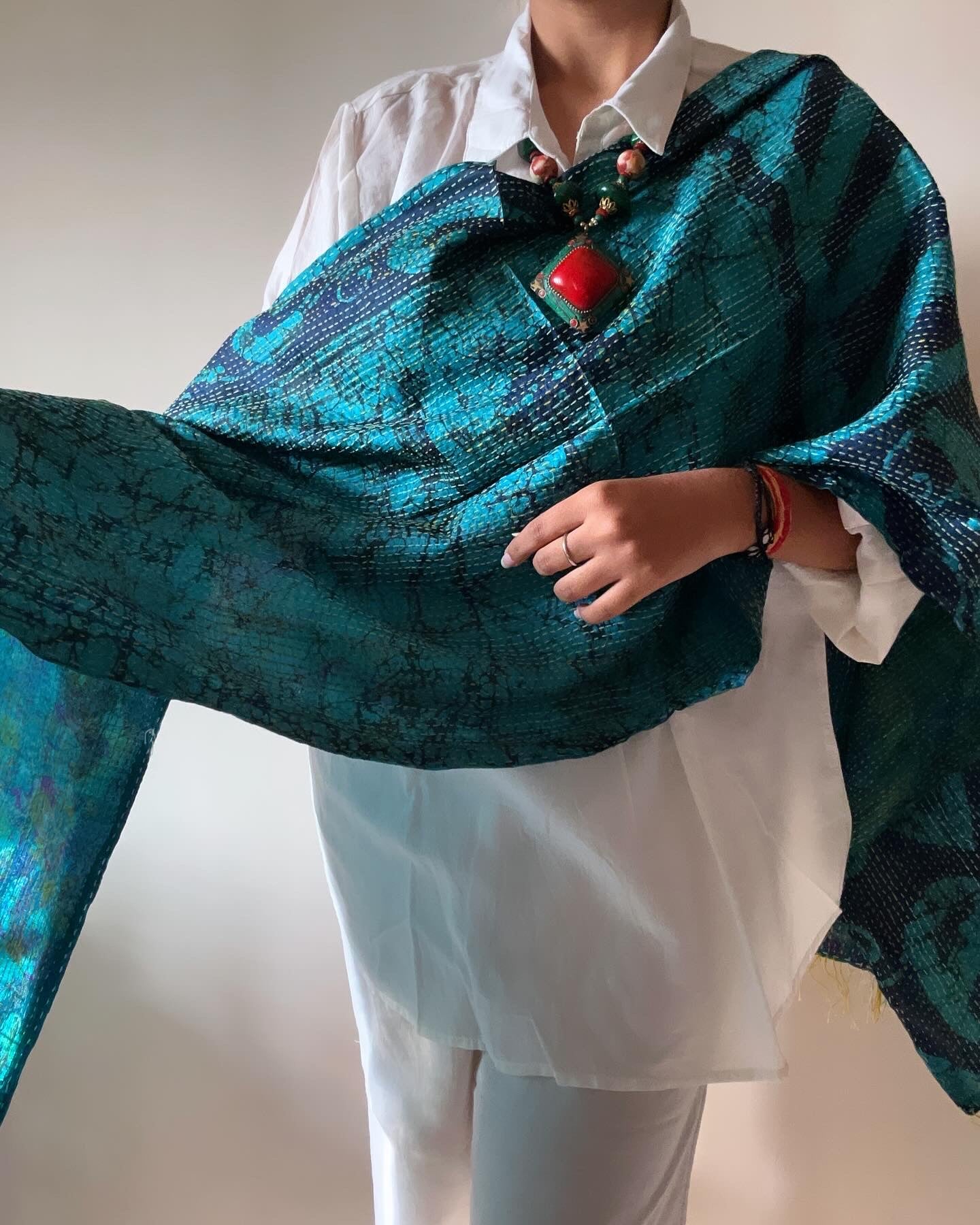 Blue Abstract Traditional Reversible Stole