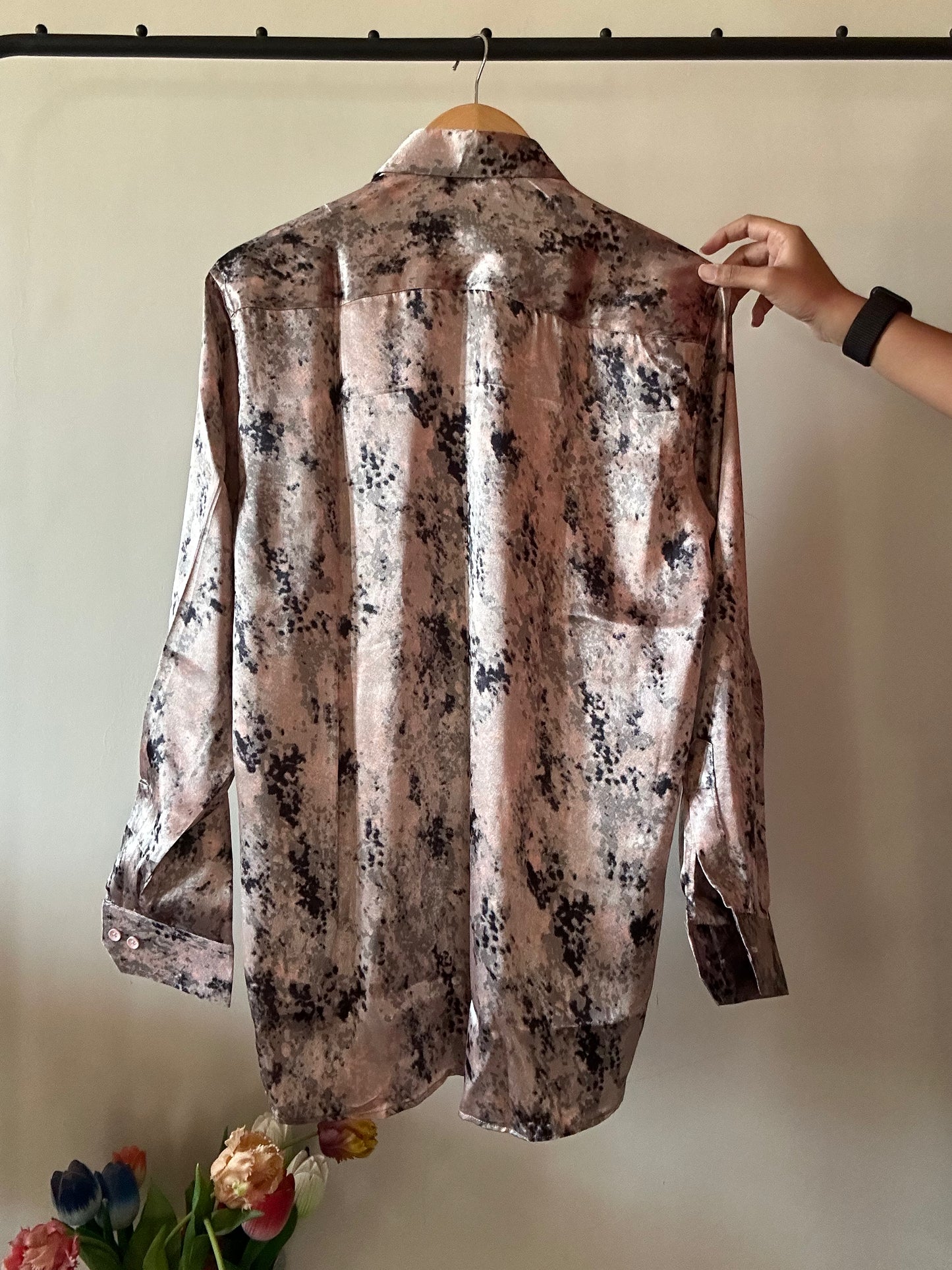 Dusty Pink Dye Up Print Satin Shirt