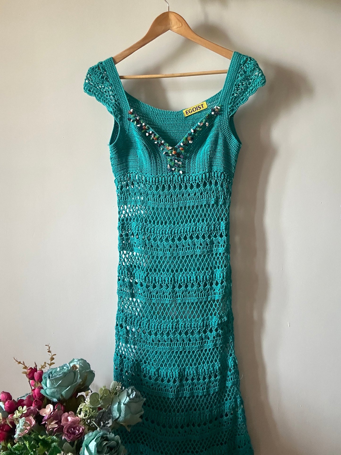 Vintage Crochet Breaded Neckline Dress By EGOIST