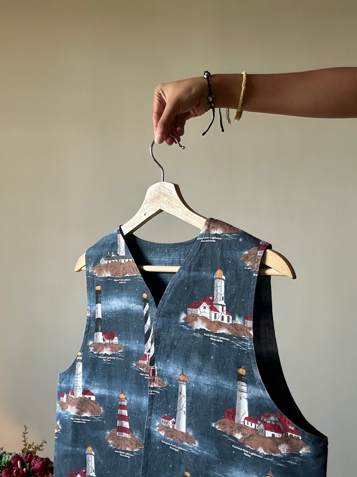 Vintage Lighthouse Print Vest