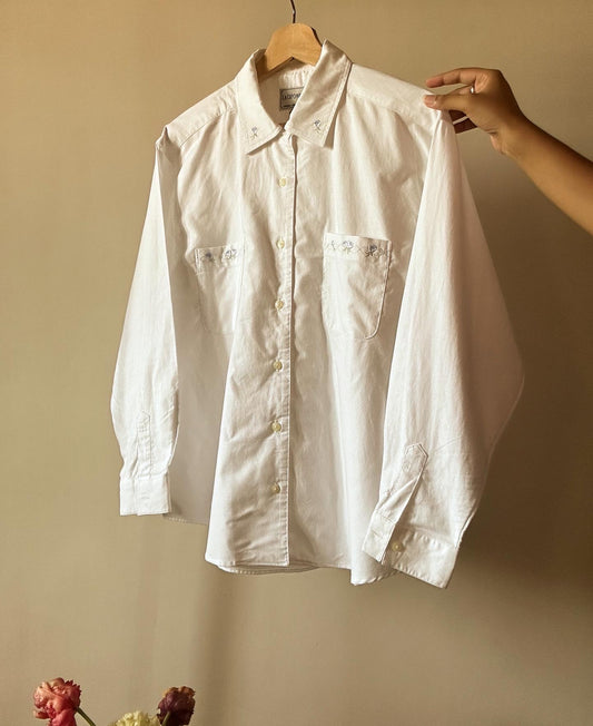 White Floral Embroidered Vintage La Cifonelli Shirt