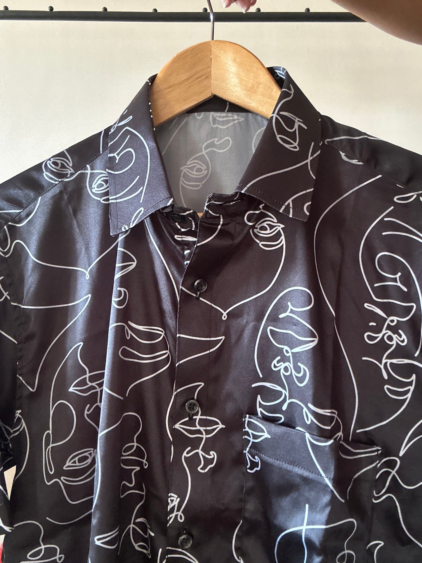 Black Face Off Satin Shirt