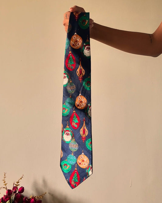 Boston Harbor Vintage Christmas Ornaments Print Tie