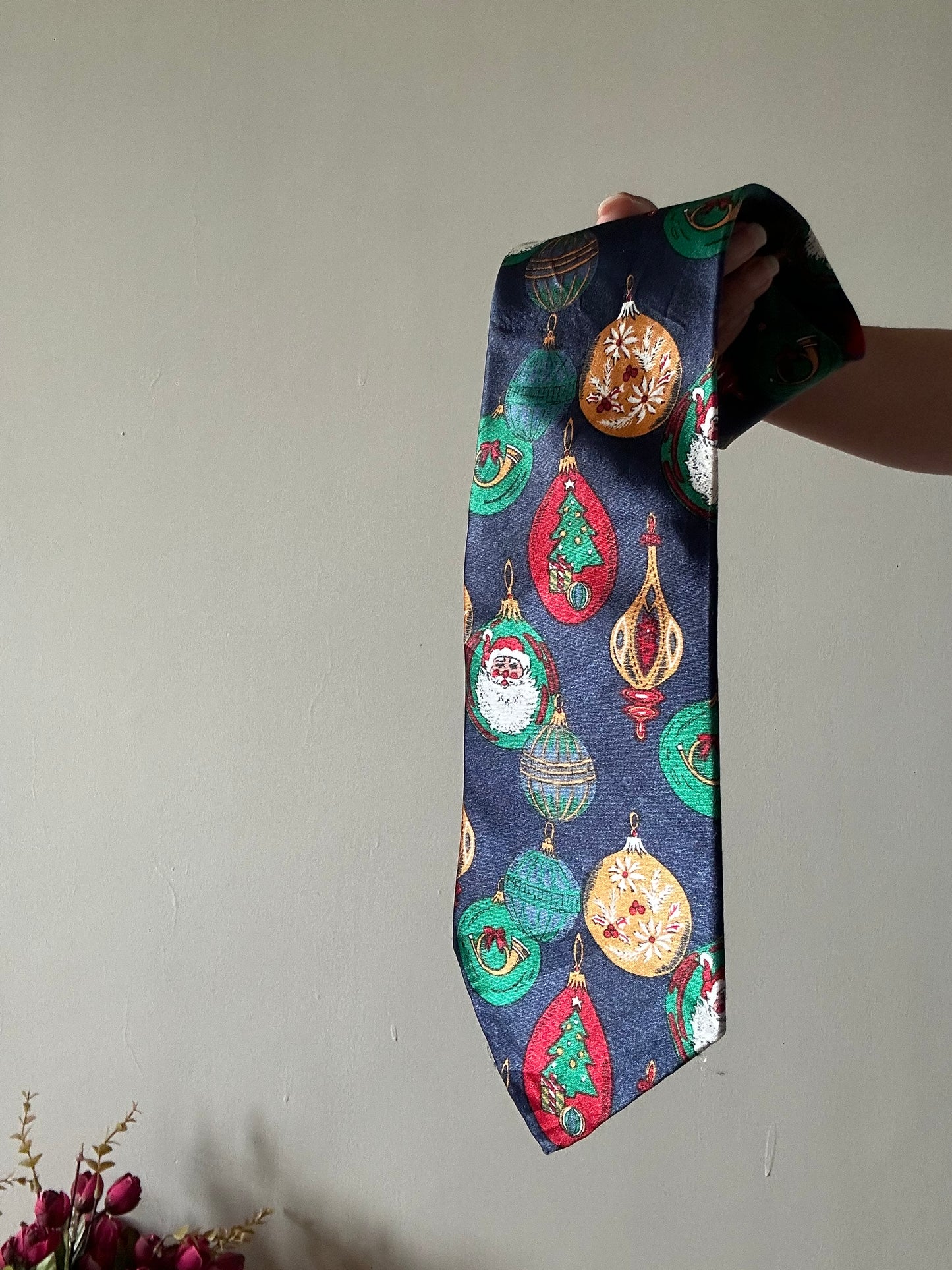 Boston Harbor Vintage Christmas Ornaments Print Tie