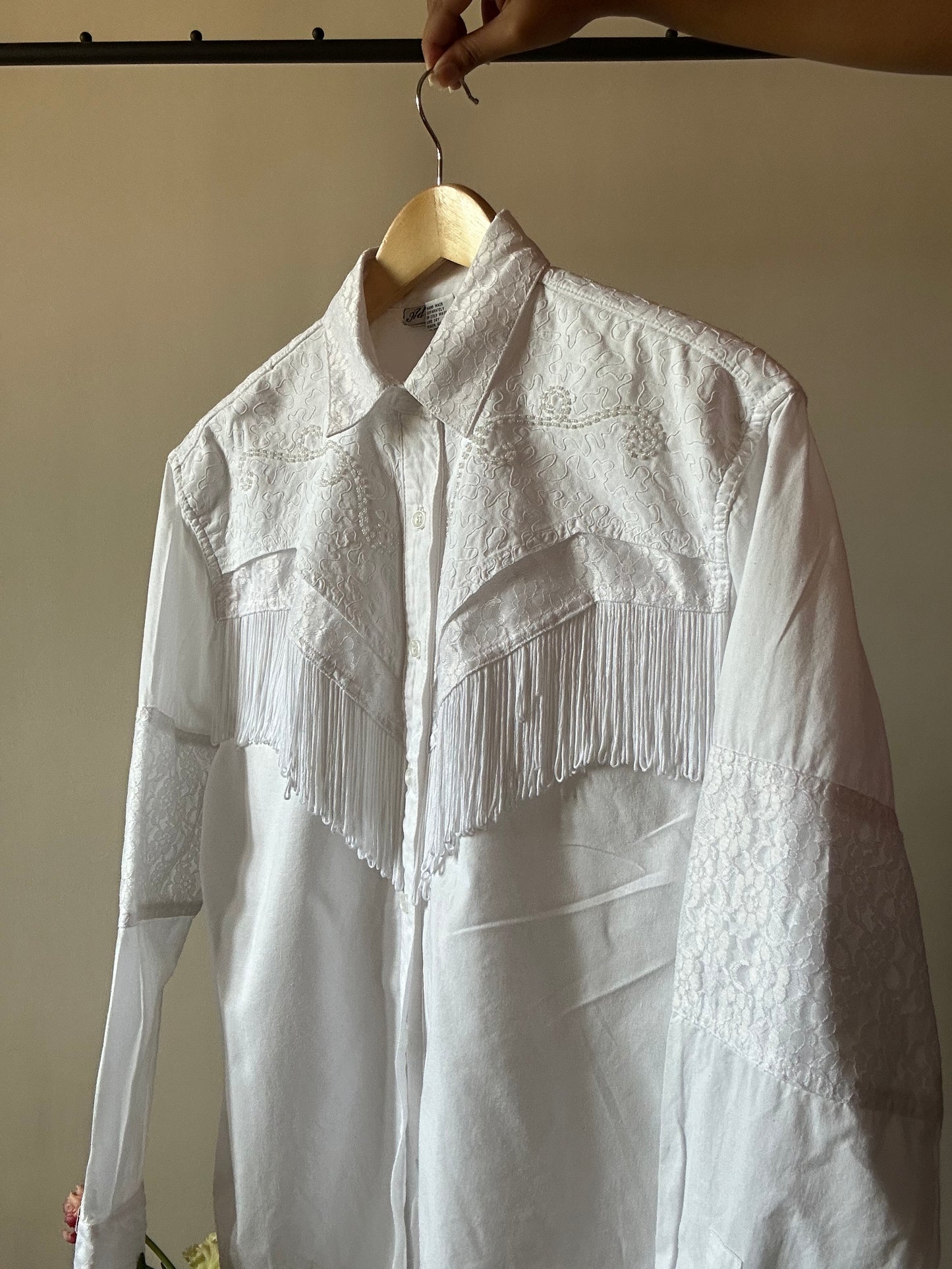 Vintage Breaded Lace Fringe Detail Shirt