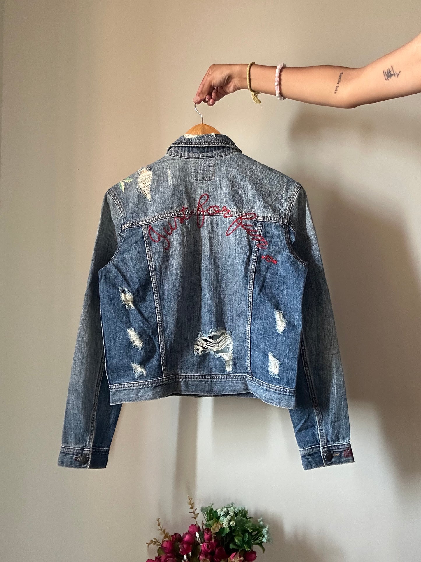 American Eagle Rugged Denim Jacket With Embroidery