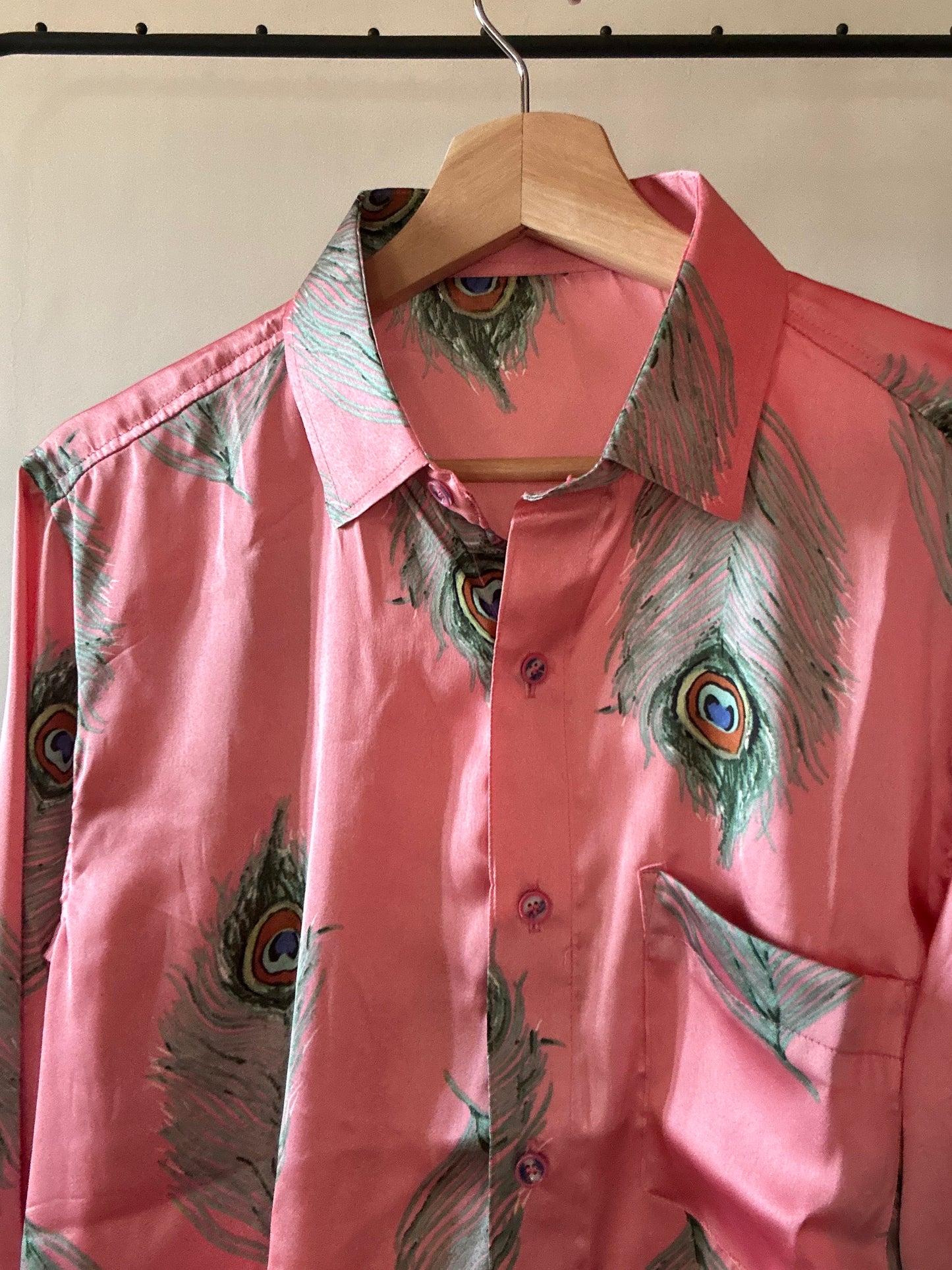 Peacock Feather Print Satin Shirt