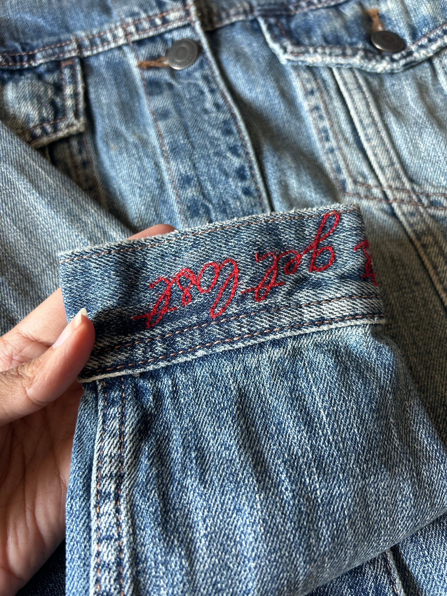 American Eagle Rugged Denim Jacket With Embroidery