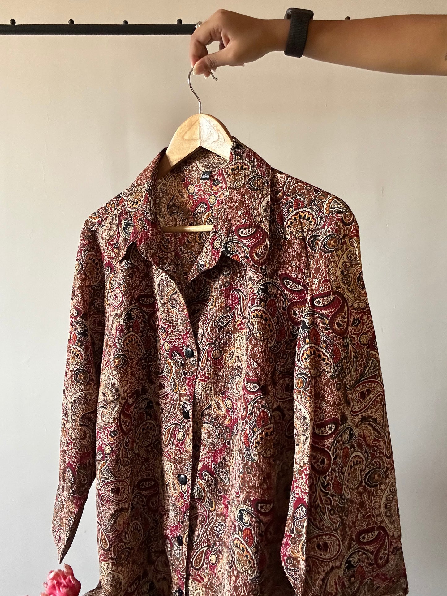 Vintage Attached Vest Ethnic Print Shirt