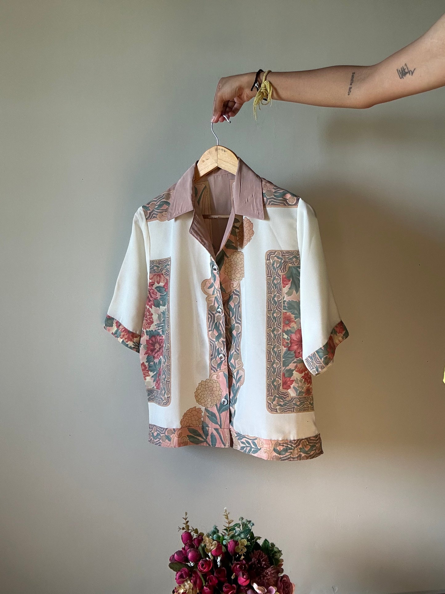 Vintage Abstract English Floral Print Shirt