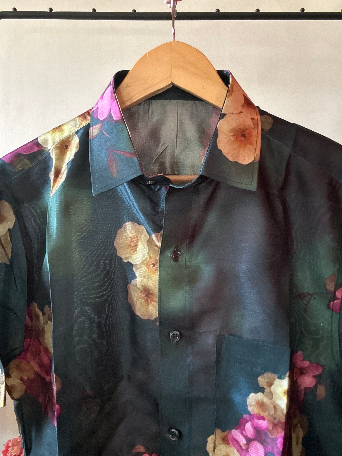 Water Flower Print Silk Shirt