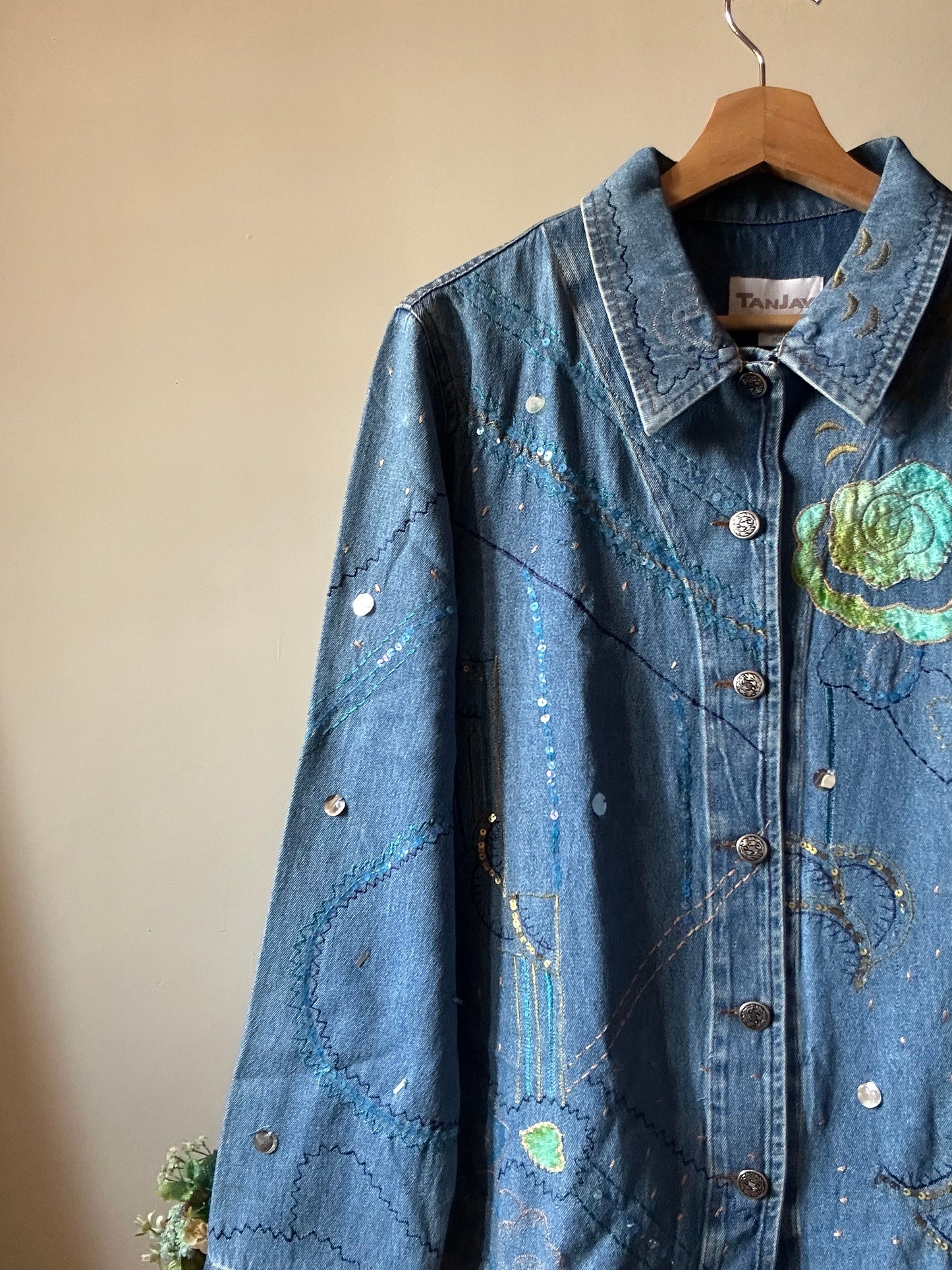 Vintage Tanjay Embroidered And Patchwork Detail Denim Jacket