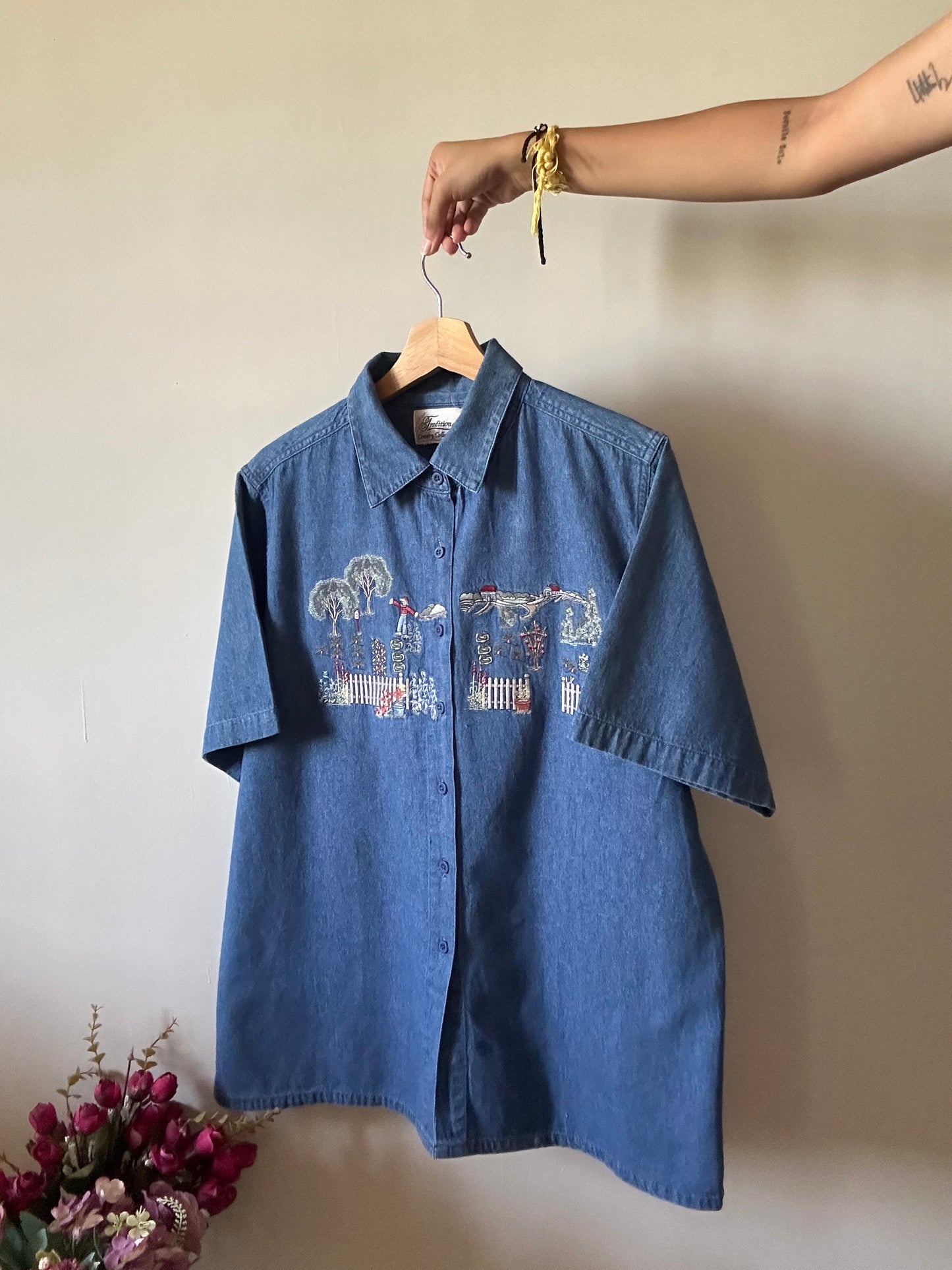 Tradition Vintage Denim Village Embroidered Shirt