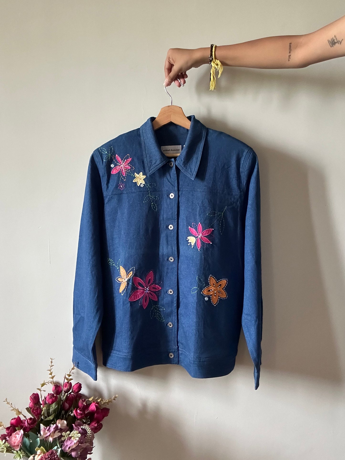 Alfred Dunner Vintage Floral Embroidered Denim Shaket