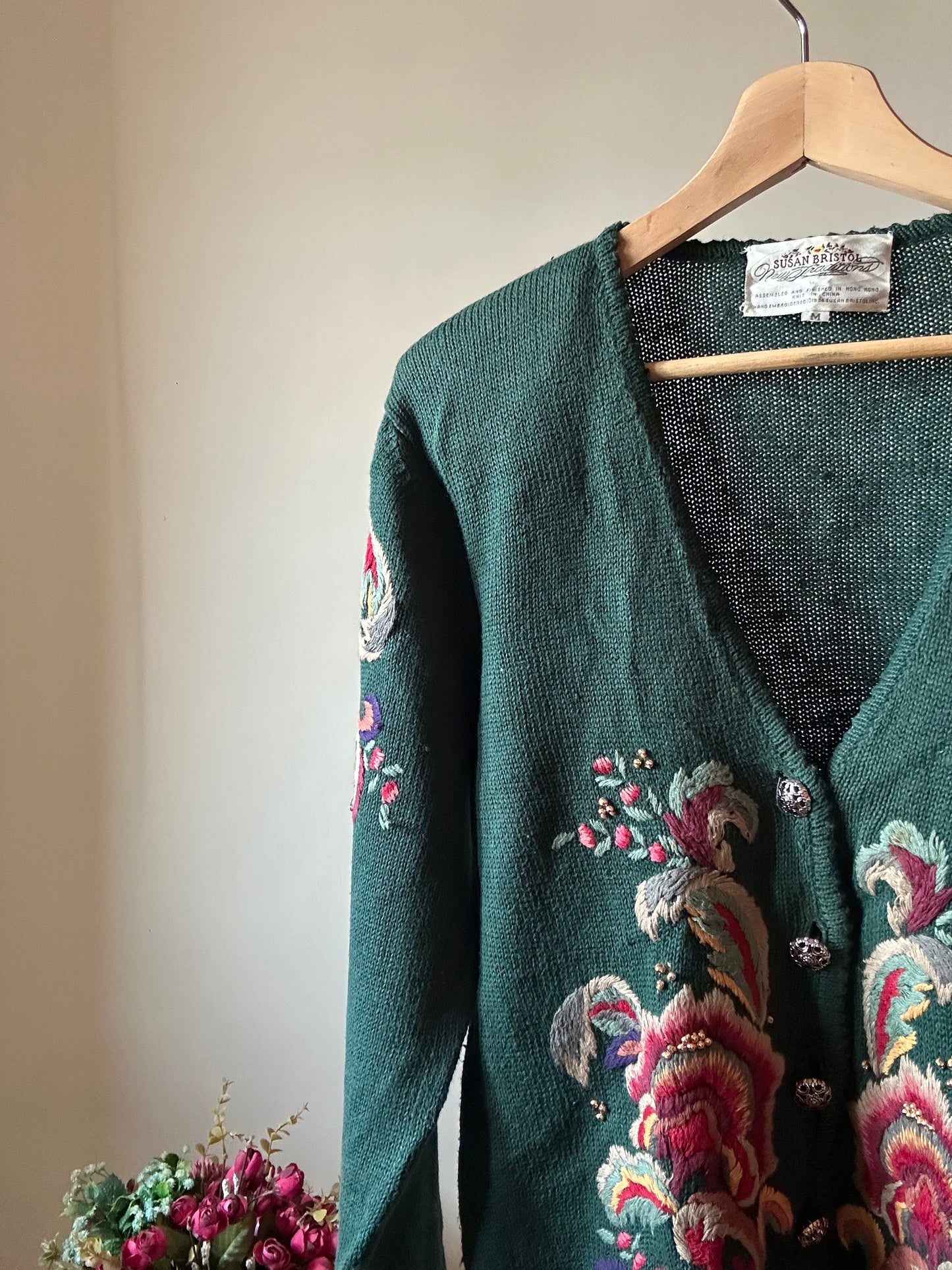 Susan Bristol Vintage Hand Embroidered Knit Cardigan