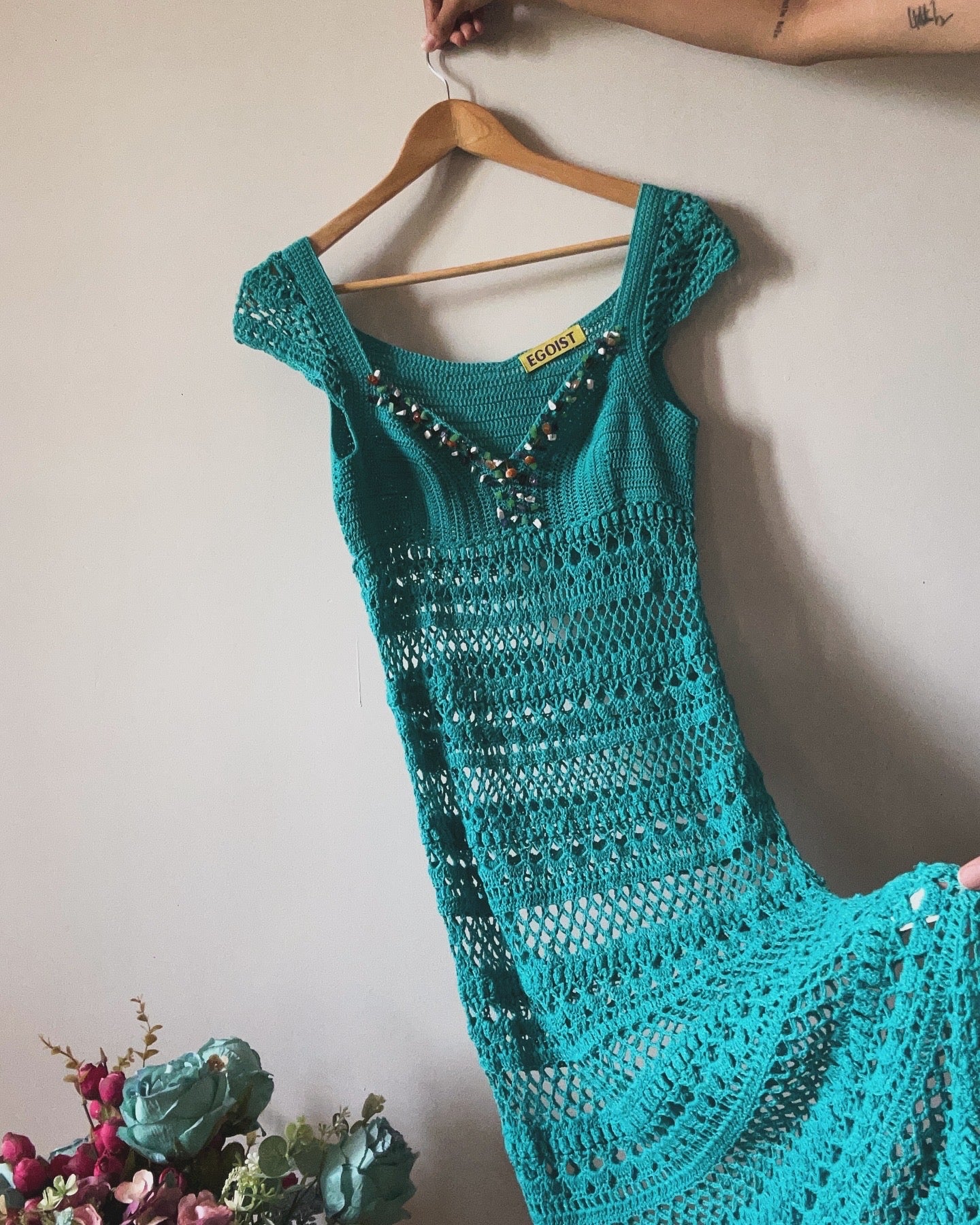 Vintage Crochet Breaded Neckline Dress By EGOIST