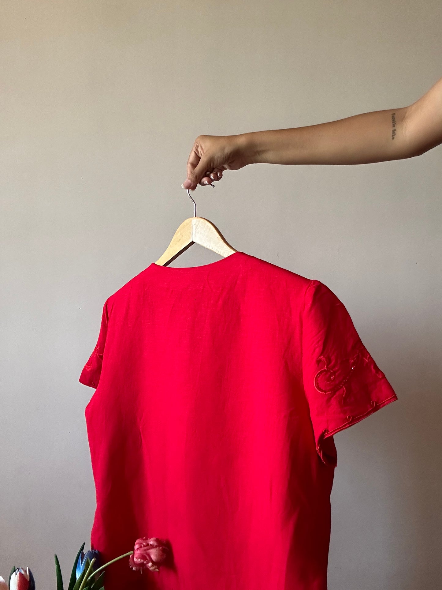 Vintage Red Beaded And Embroidered Jessica Howard Shirt