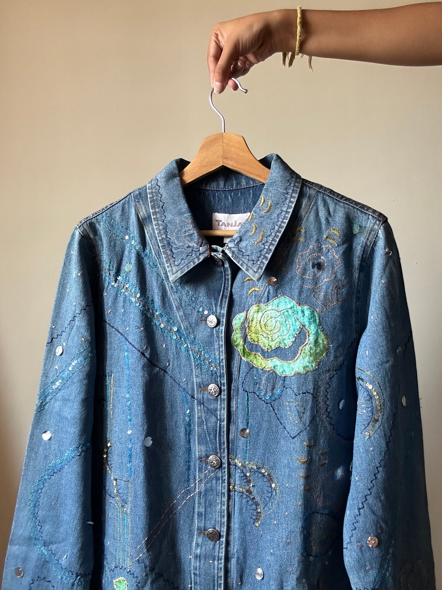 Vintage Tanjay Embroidered And Patchwork Detail Denim Jacket