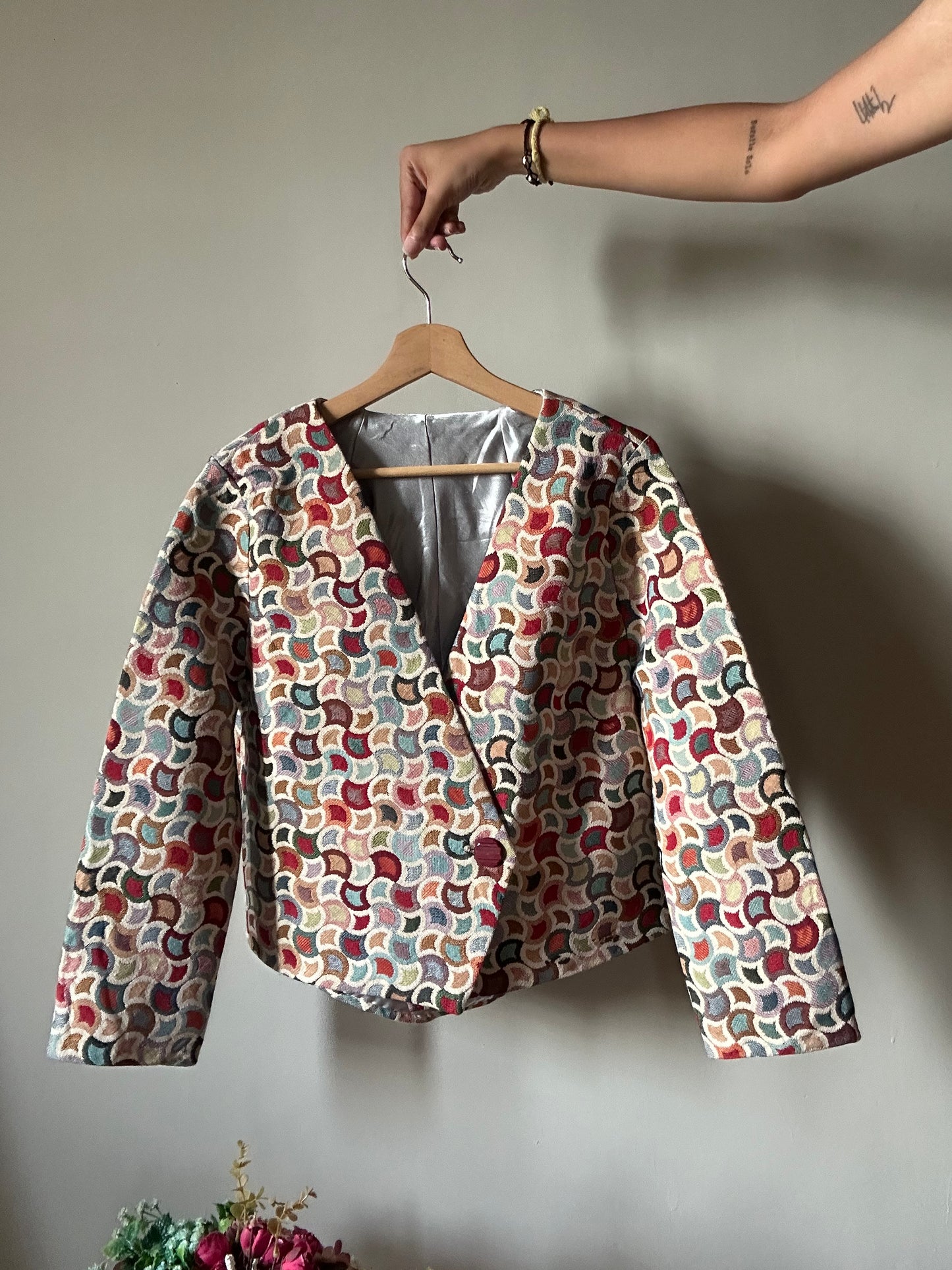 Vintage Abstract 90s Pattern Weaved Blazer