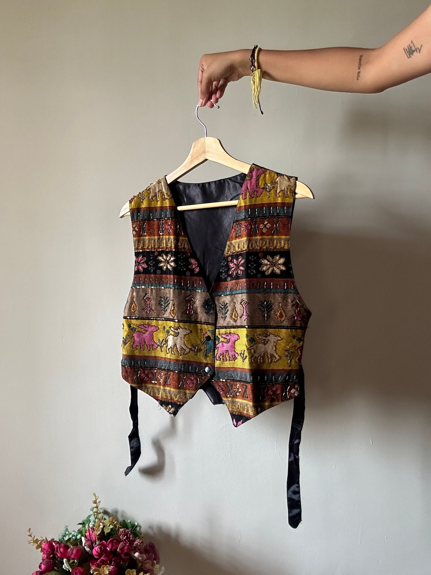 Vintage Beadwork Abstract Patterned Vest