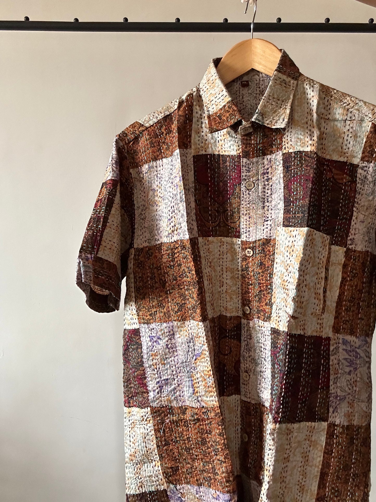 Sand Wood Patch Work Kantha Embroidery Shirt