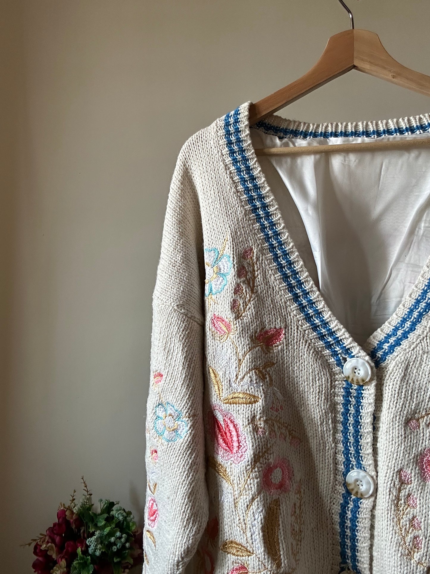 V Neck Old School All Embroidered Cardigan